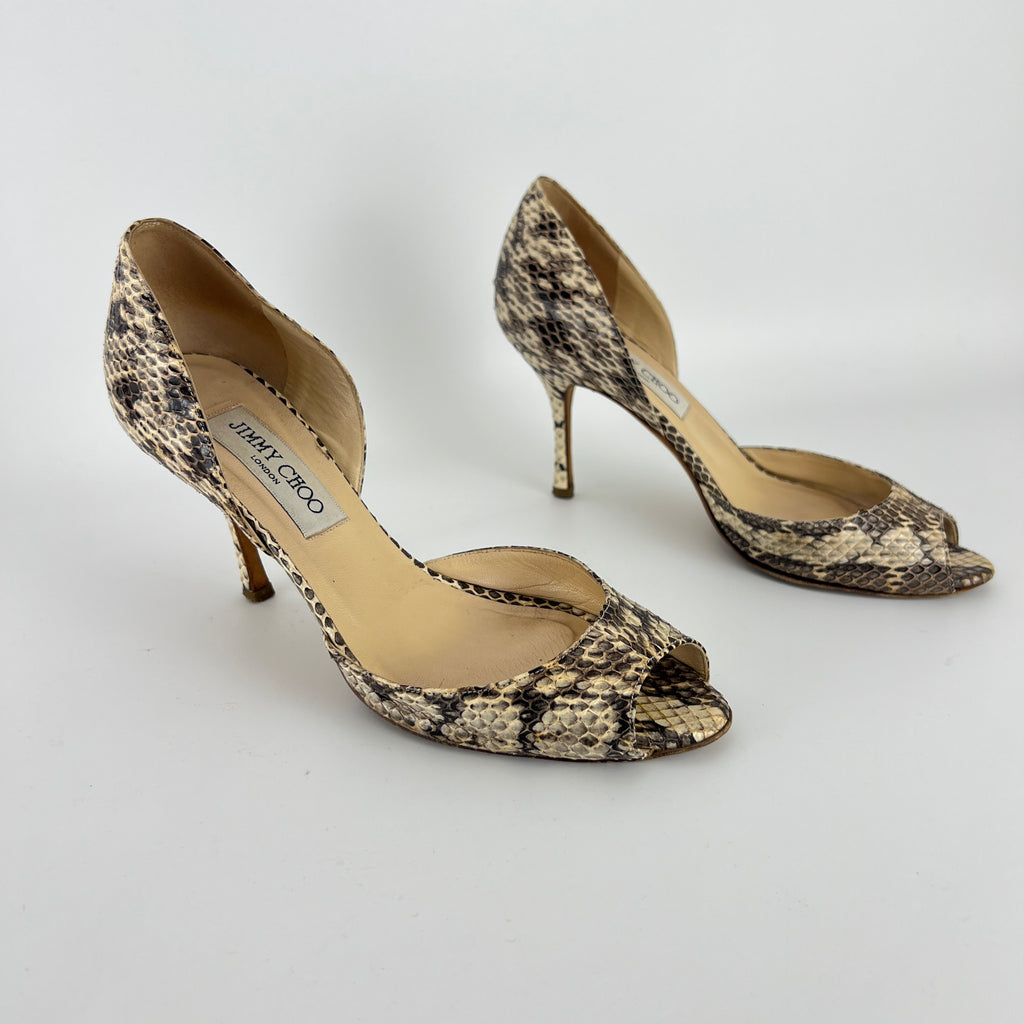 Jimmy Choo | Beige Snake Leather D'Orsay Peep Toe Heels (36)