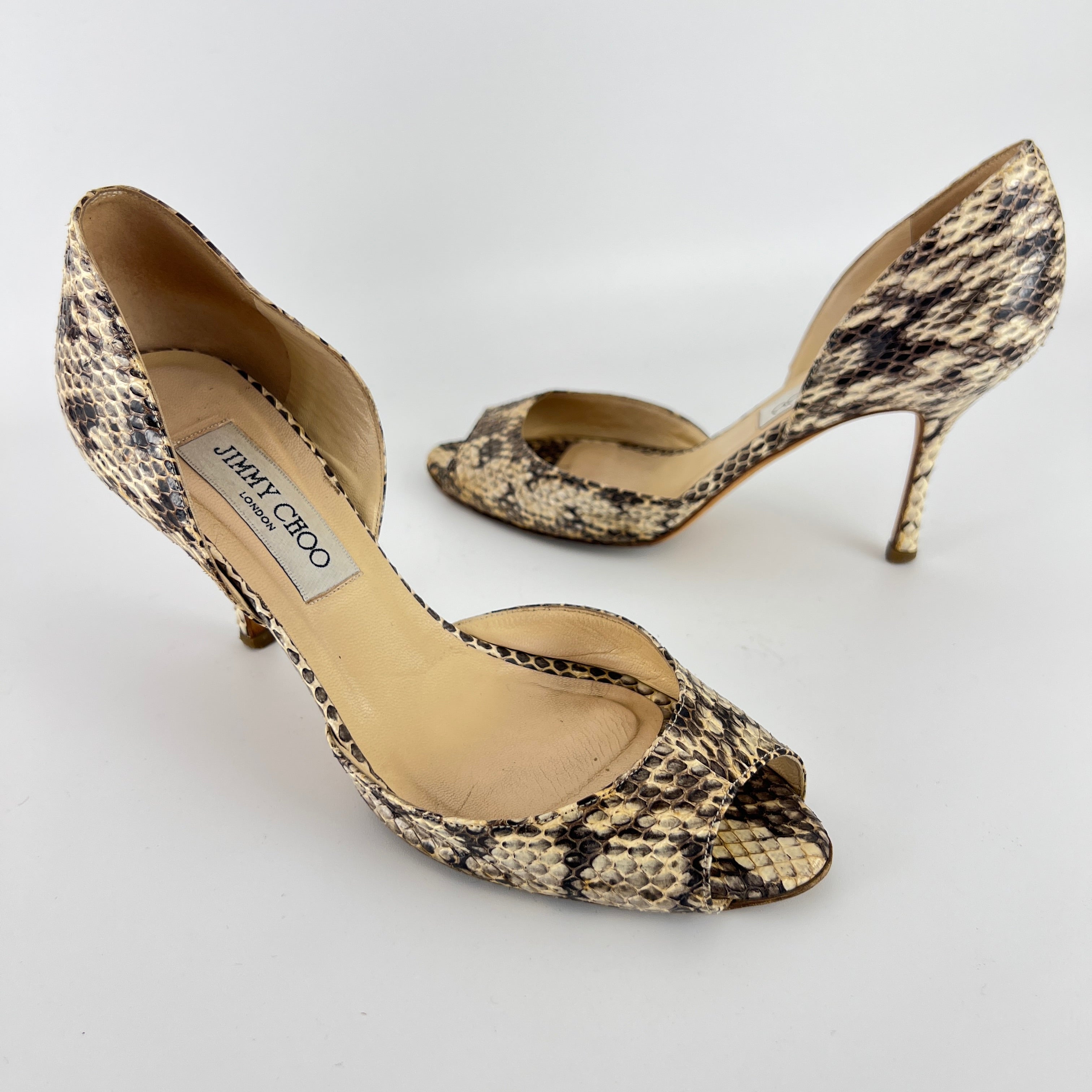 Jimmy Choo | Beige Snake Leather D'Orsay Peep Toe Heels (36)