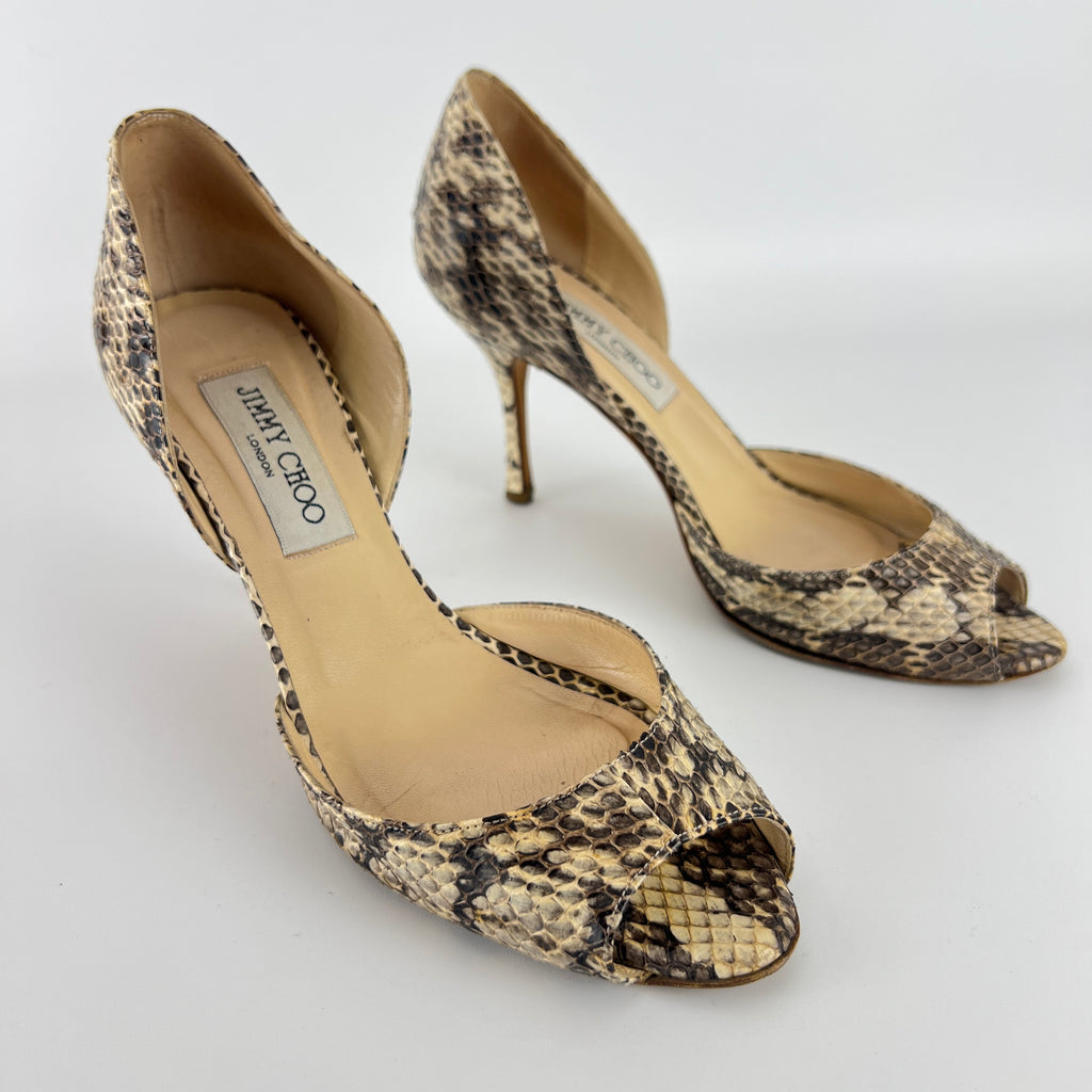 Jimmy Choo | Beige Snake Leather D'Orsay Peep Toe Heels (36)