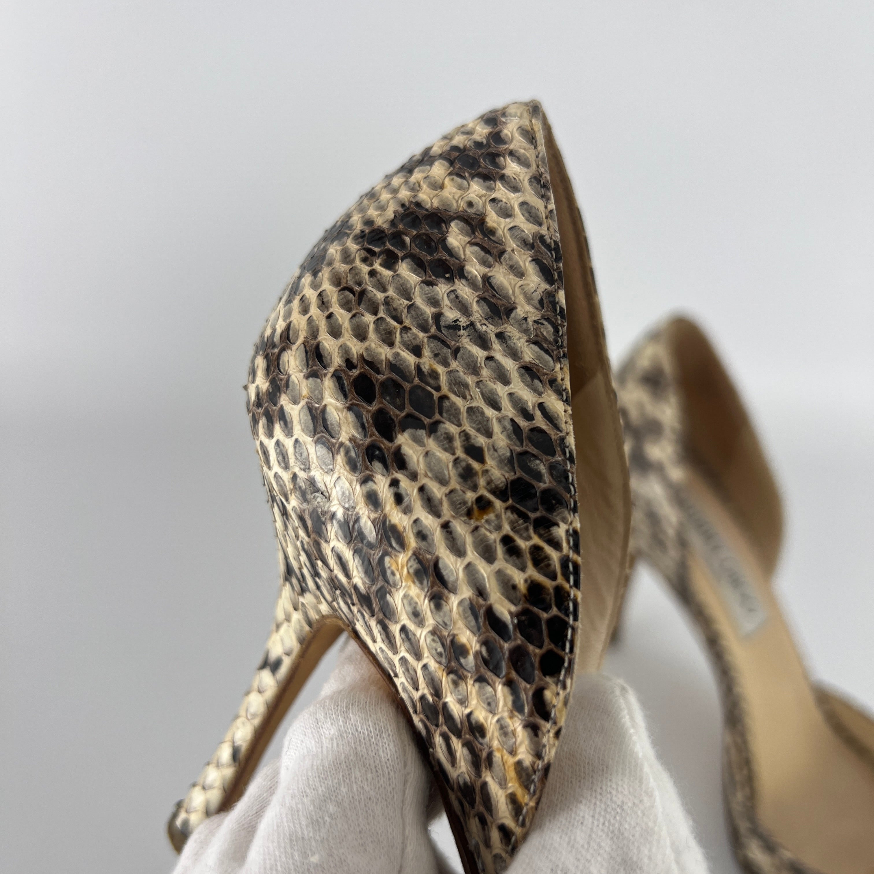 Jimmy Choo | Beige Snake Leather D'Orsay Peep Toe Heels (36)