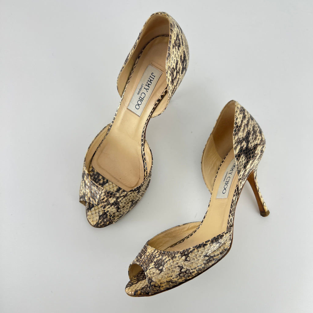 Jimmy Choo | Beige Snake Leather D'Orsay Peep Toe Heels (36)