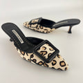 Manolo Blahnik | Calf Hair Leopard Print Black Buckle Maysale Pointed Toe Mules (35)