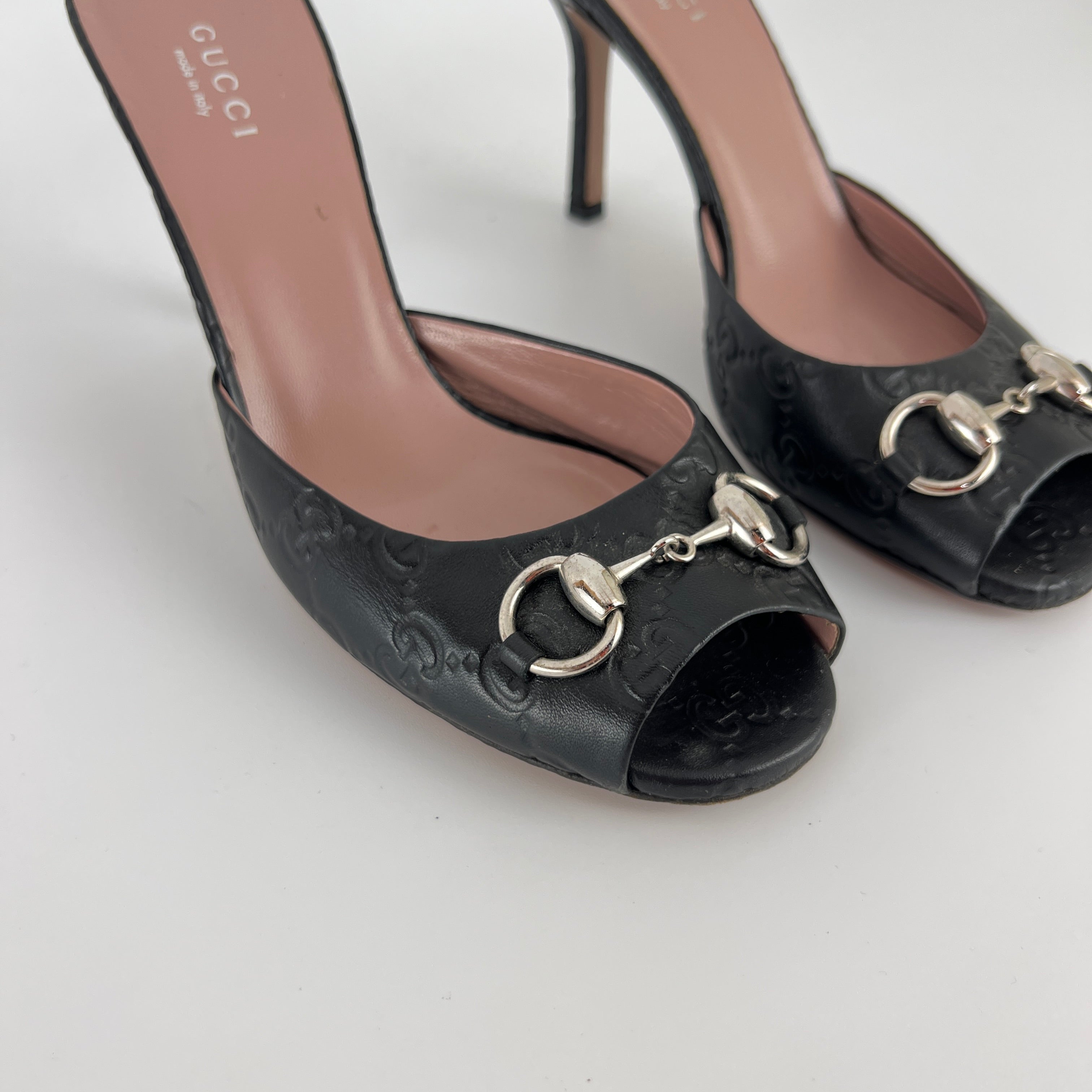 Gucci | Vintage Guccissima Horse Bit Monogram Mules Sandal Heels (37)