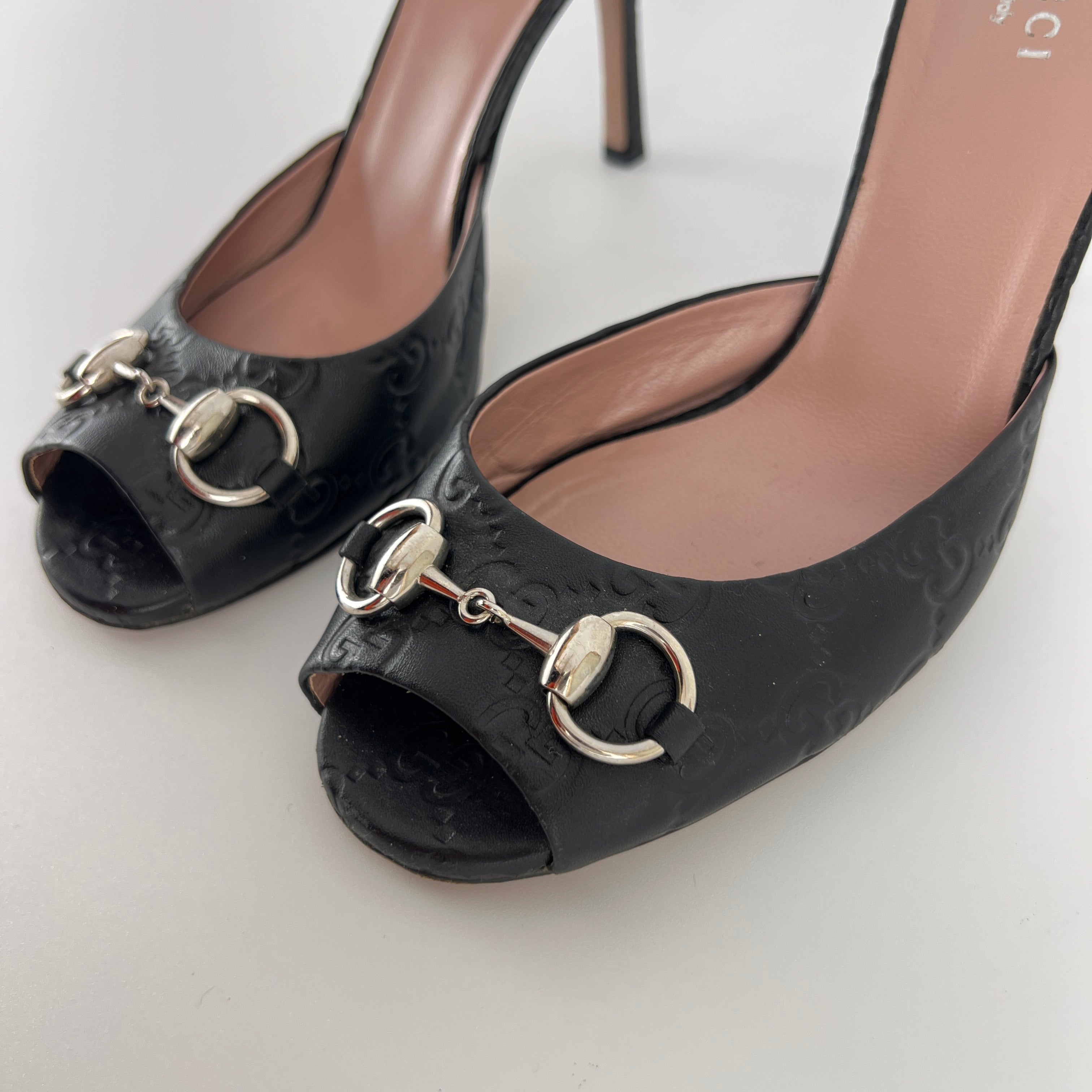 Gucci | Vintage Guccissima Horse Bit Monogram Mules Sandal Heels (37)