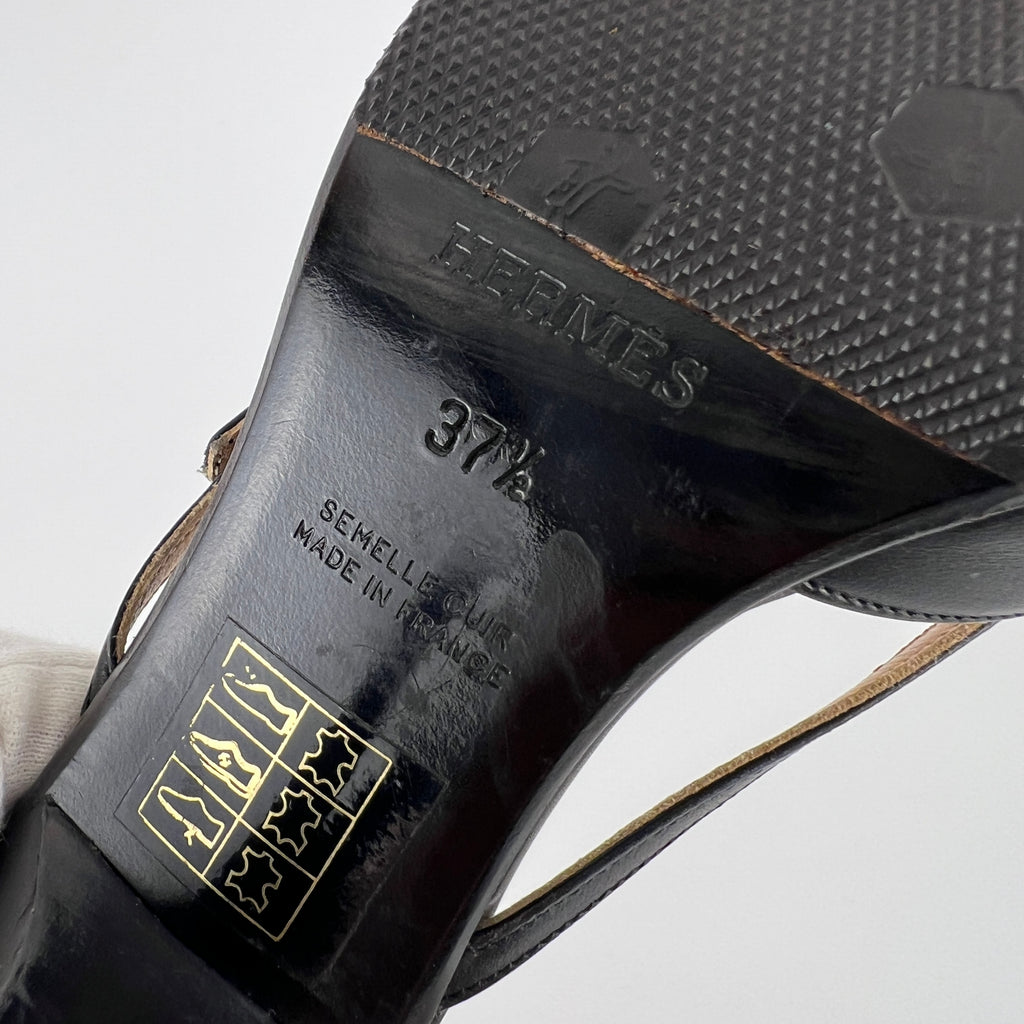 Hermes | Y2K Palladium H Buckle Black Leather Mid Heel Mules (37.5)