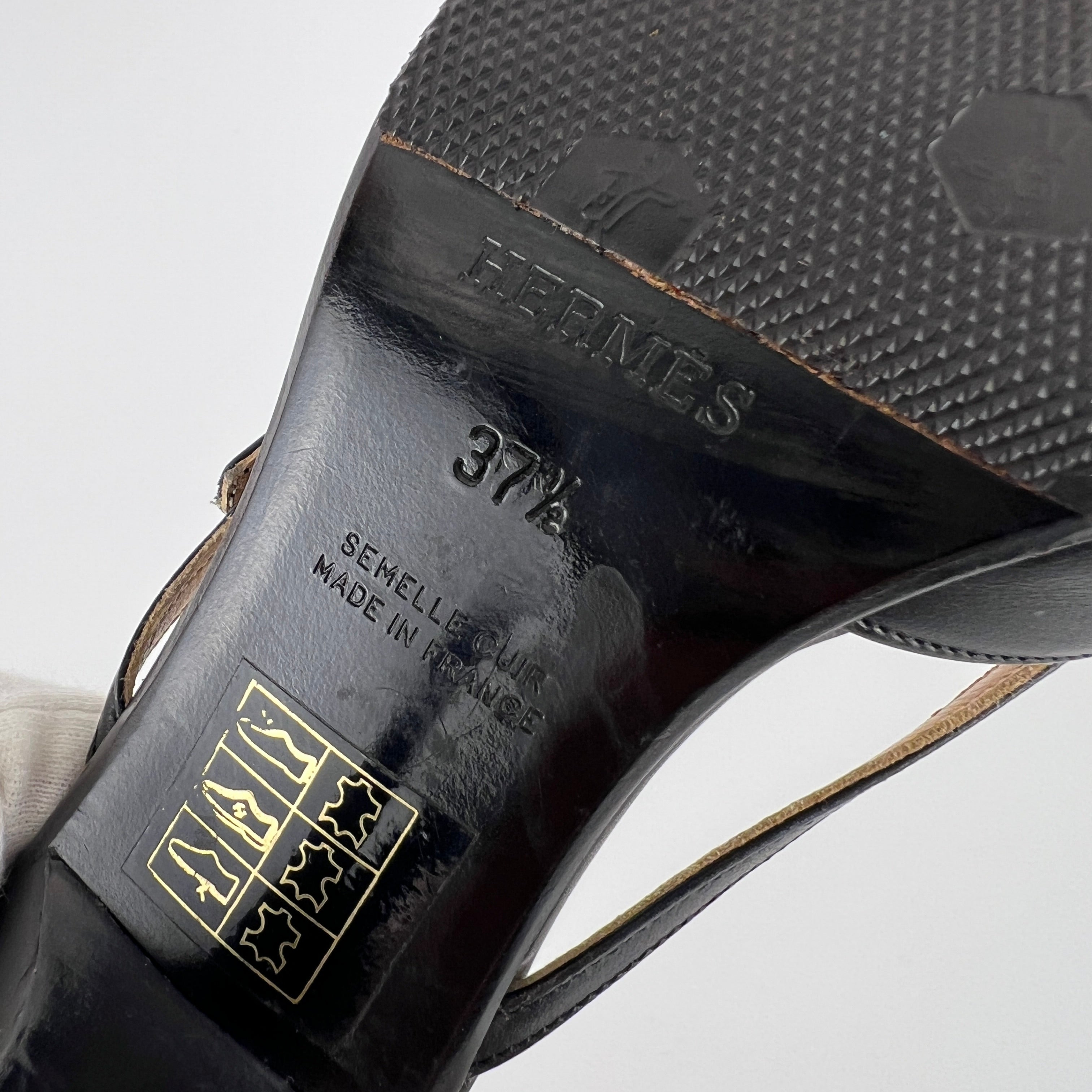 Hermes | Y2K Palladium H Buckle Black Leather Mid Heel Mules (37.5)