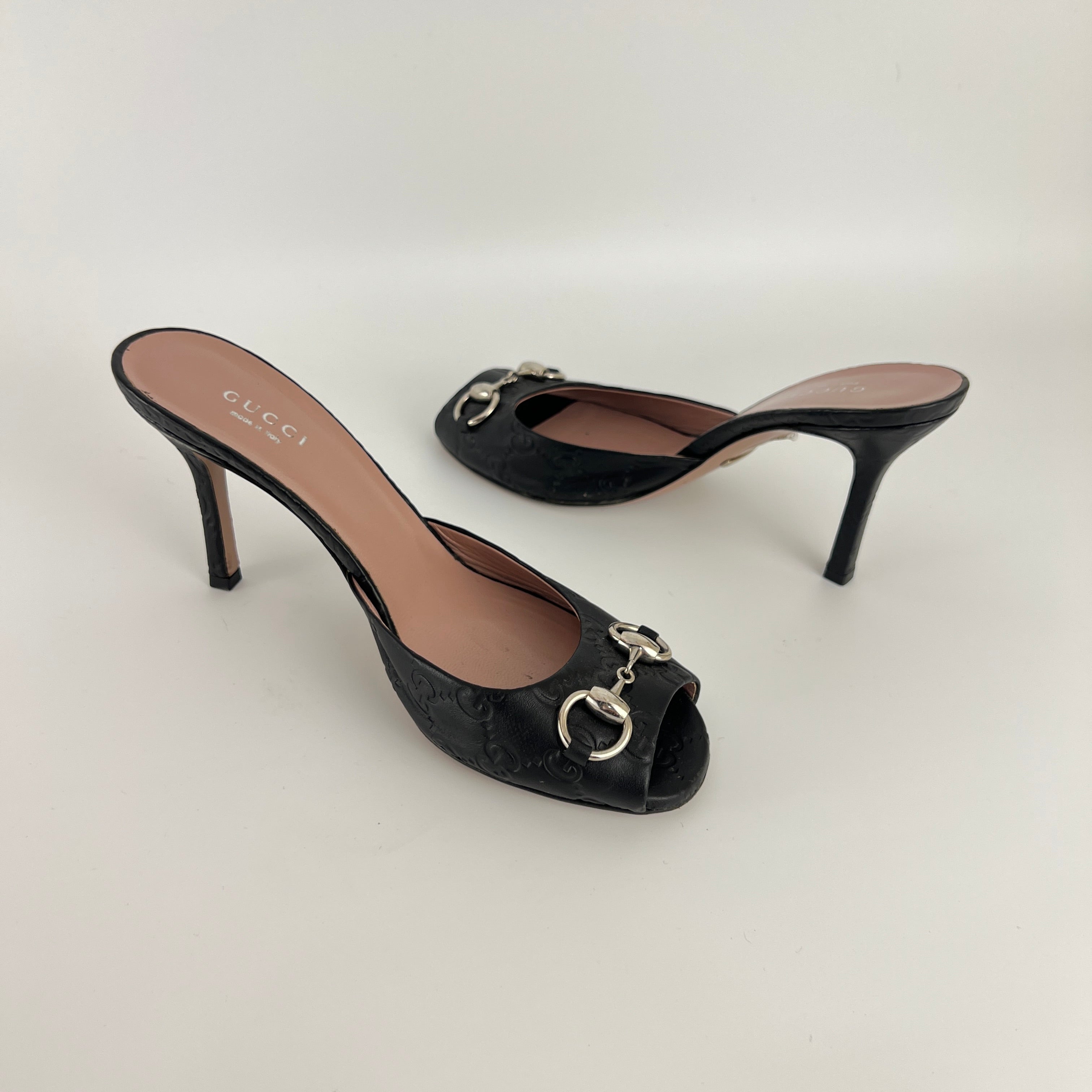 Gucci | Vintage Guccissima Horse Bit Monogram Mules Sandal Heels (37)