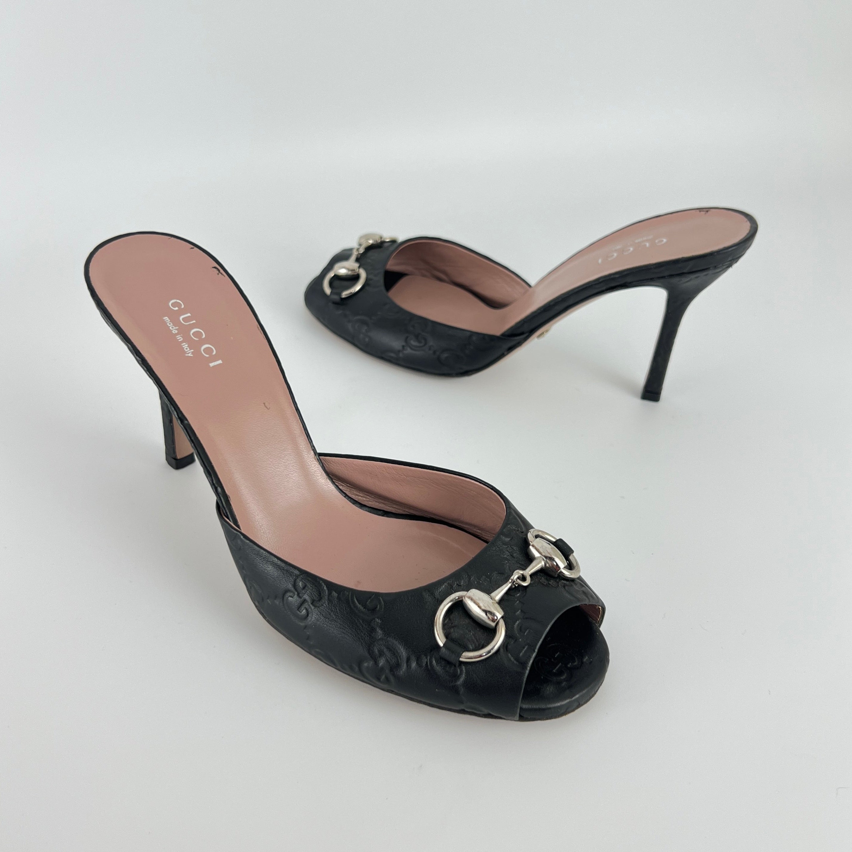 Gucci | Vintage Guccissima Horse Bit Monogram Mules Sandal Heels (37)