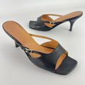 Hermes | Y2K Palladium H Buckle Black Leather Mid Heel Mules (37.5)