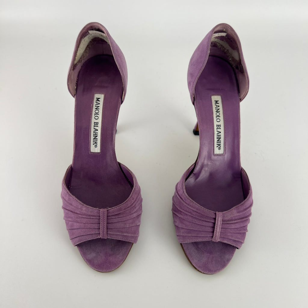 Manolo Blahnik | Purple Suede Leather D'Orsay Peep Toe Heels (35.5)