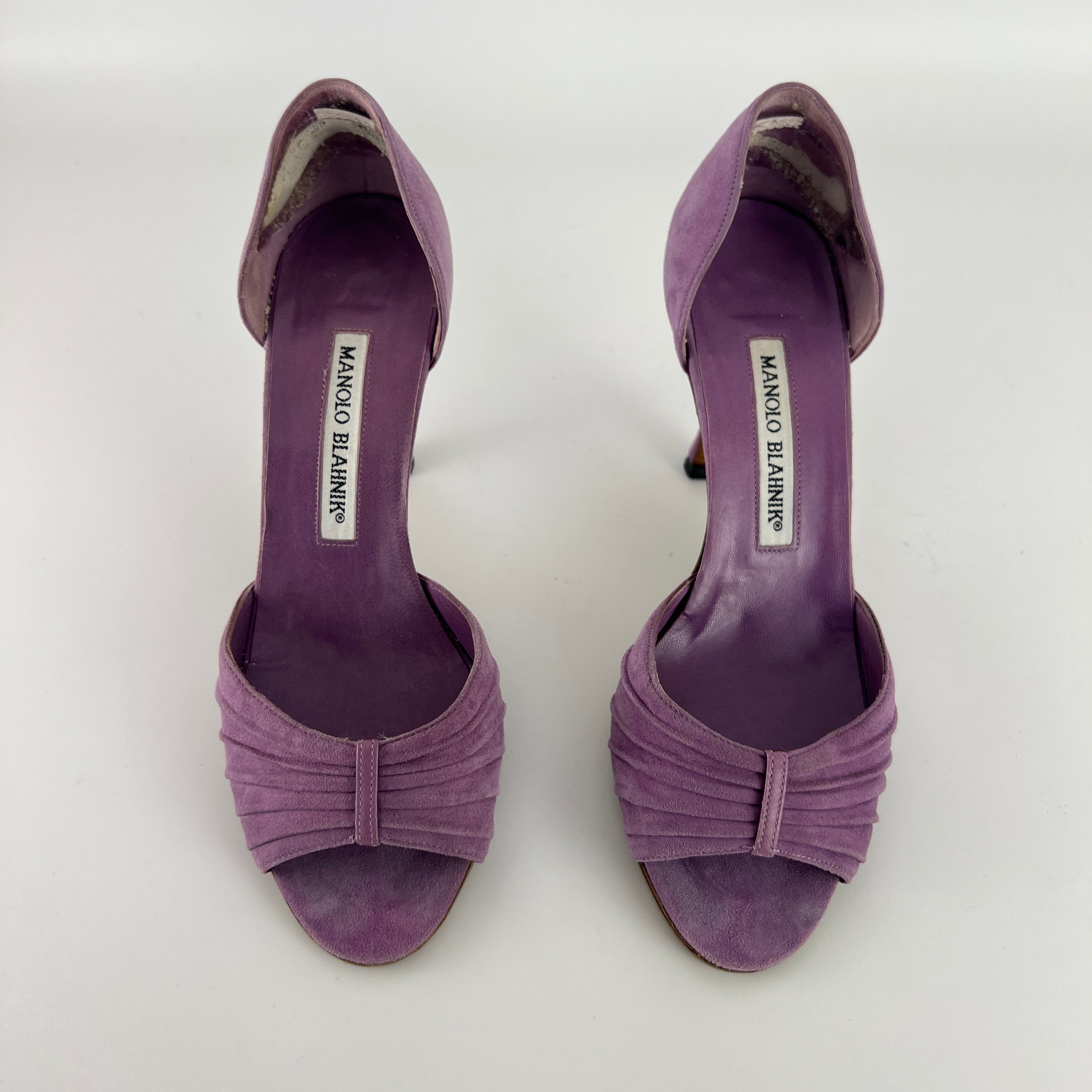 Manolo Blahnik | Purple Suede Leather D'Orsay Peep Toe Heels (35.5)