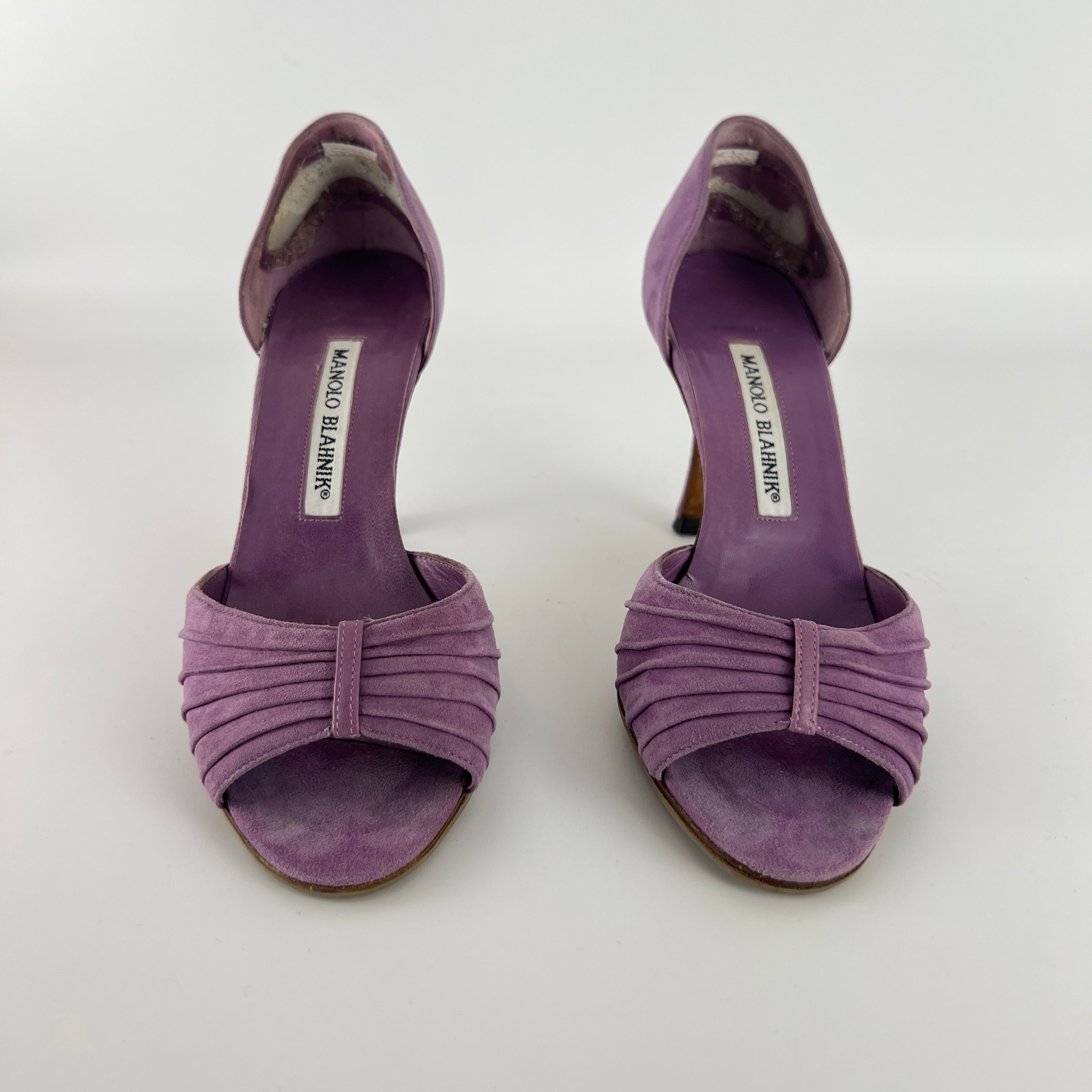 Manolo Blahnik | Purple Suede Leather D'Orsay Peep Toe Heels (35.5)