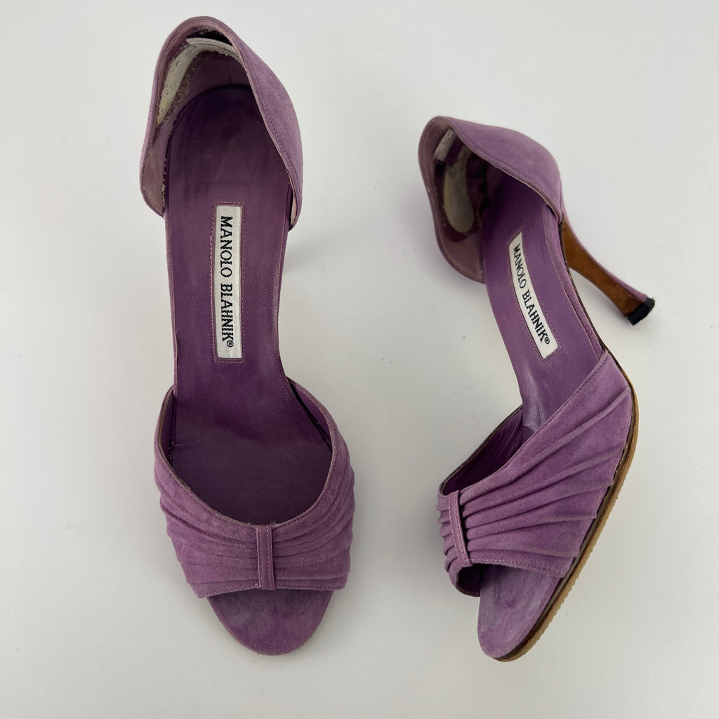 Manolo Blahnik | Purple Suede Leather D'Orsay Peep Toe Heels (35.5)