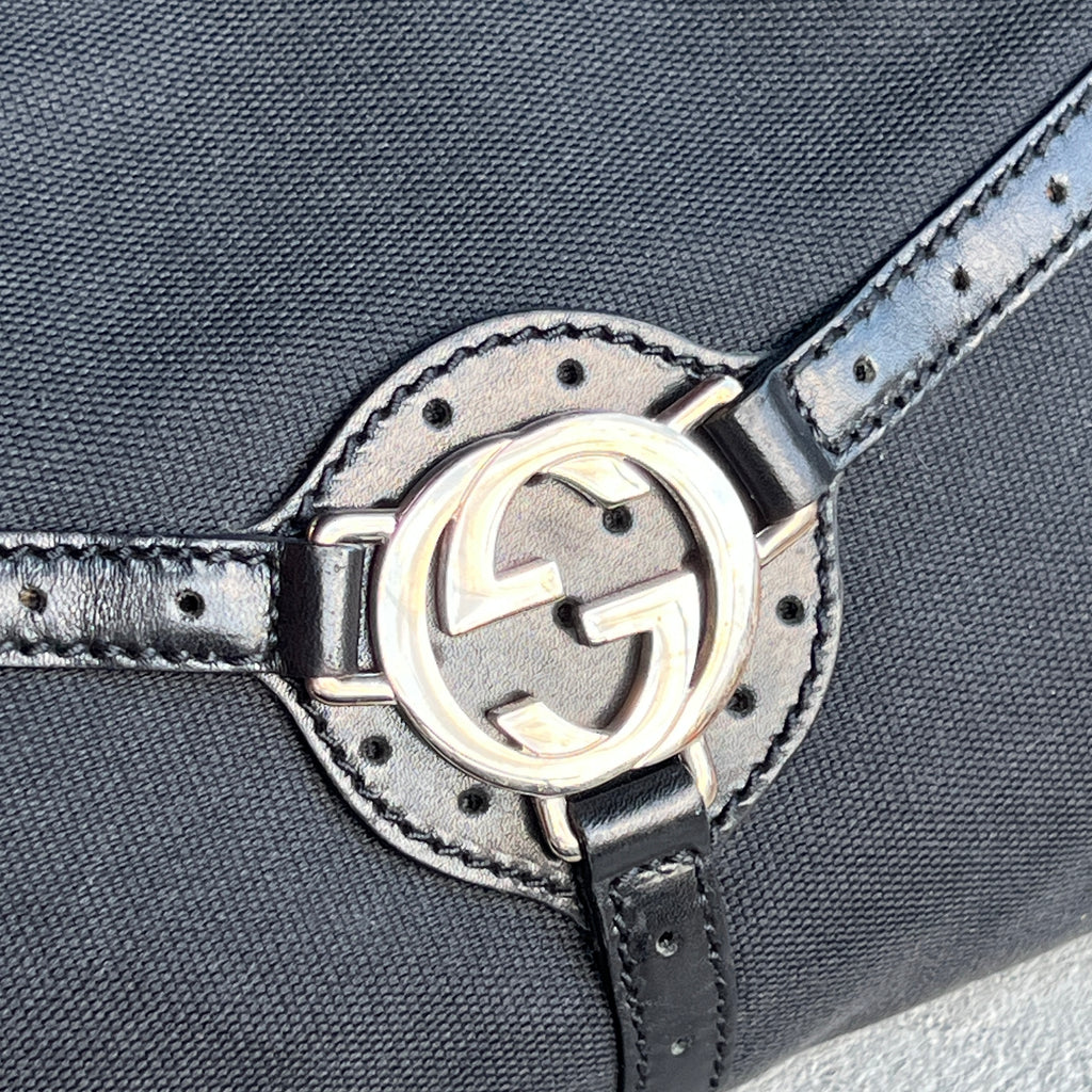 Gucci | Rare Tom Ford Era 2000s Interlocking GG Logo Reins Silver Hardware Shoulder Bag