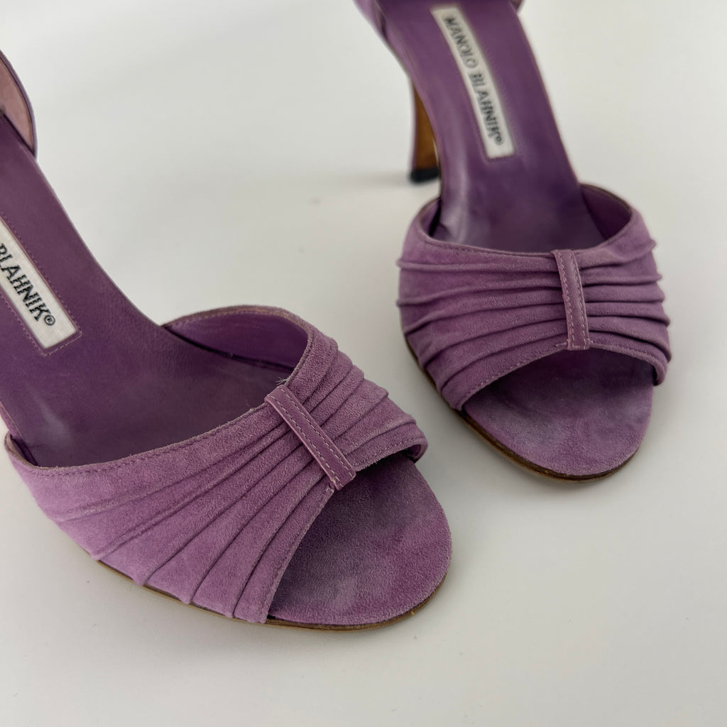 Manolo Blahnik | Purple Suede Leather D'Orsay Peep Toe Heels (35.5)