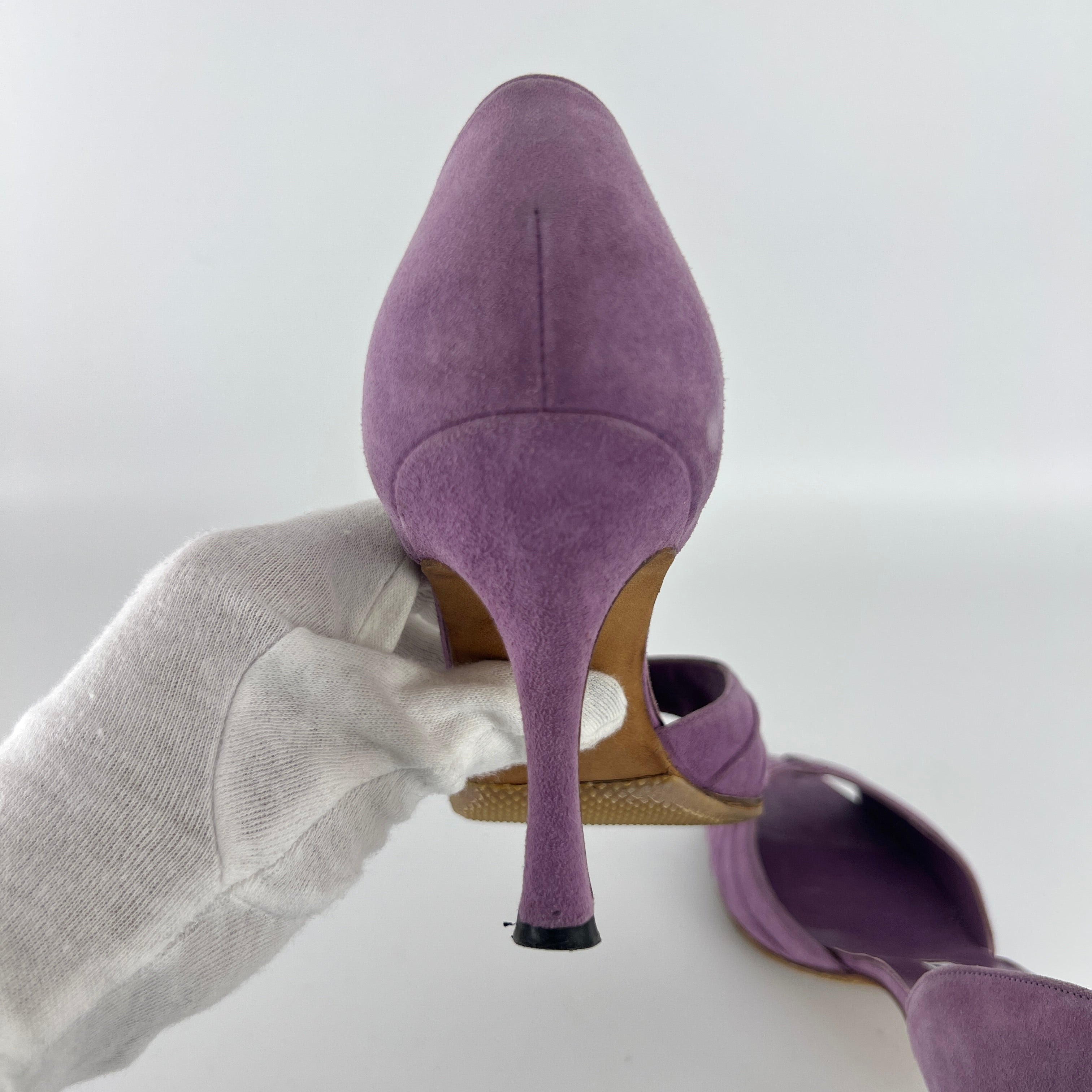 Manolo Blahnik | Purple Suede Leather D'Orsay Peep Toe Heels (35.5)