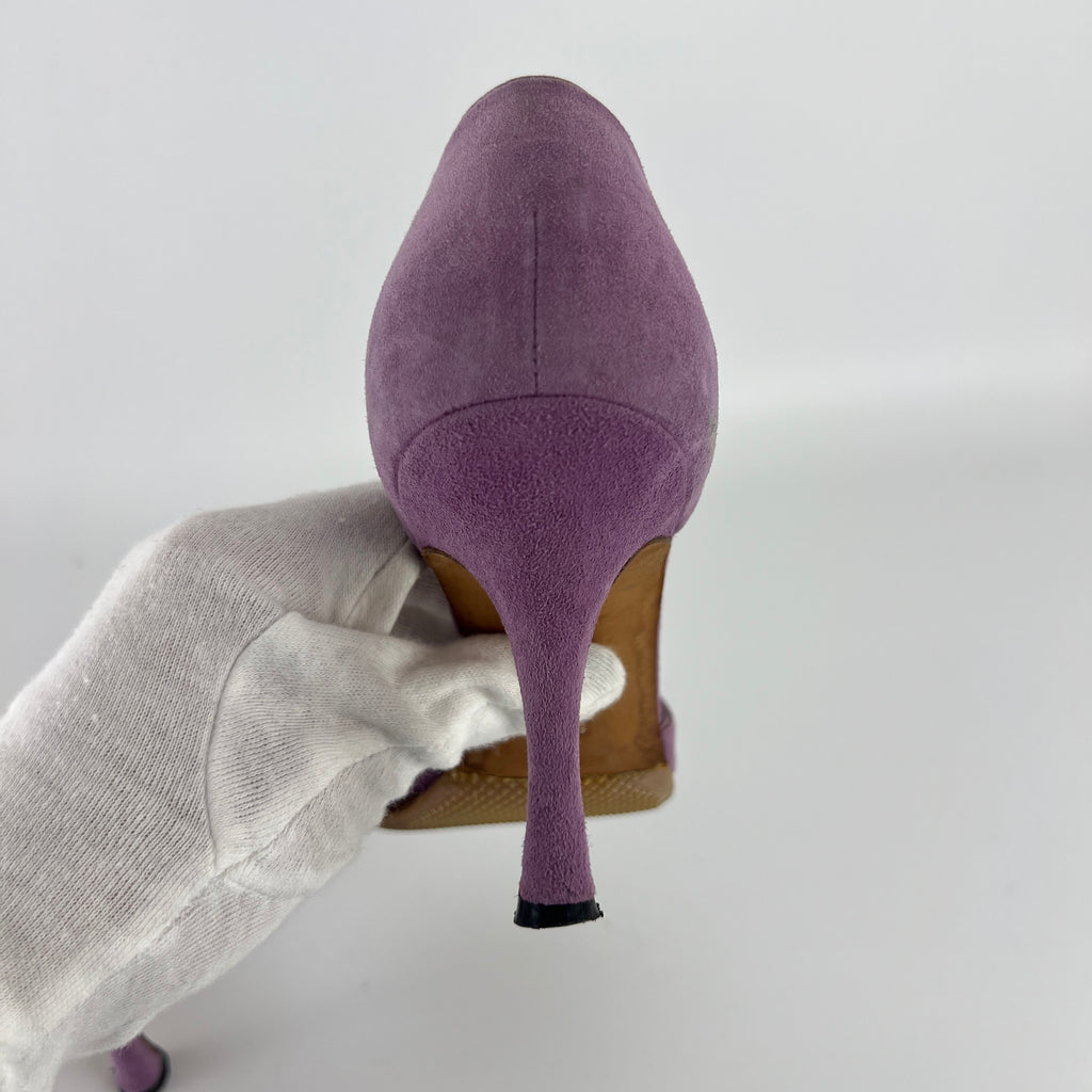 Manolo Blahnik | Purple Suede Leather D'Orsay Peep Toe Heels (35.5)