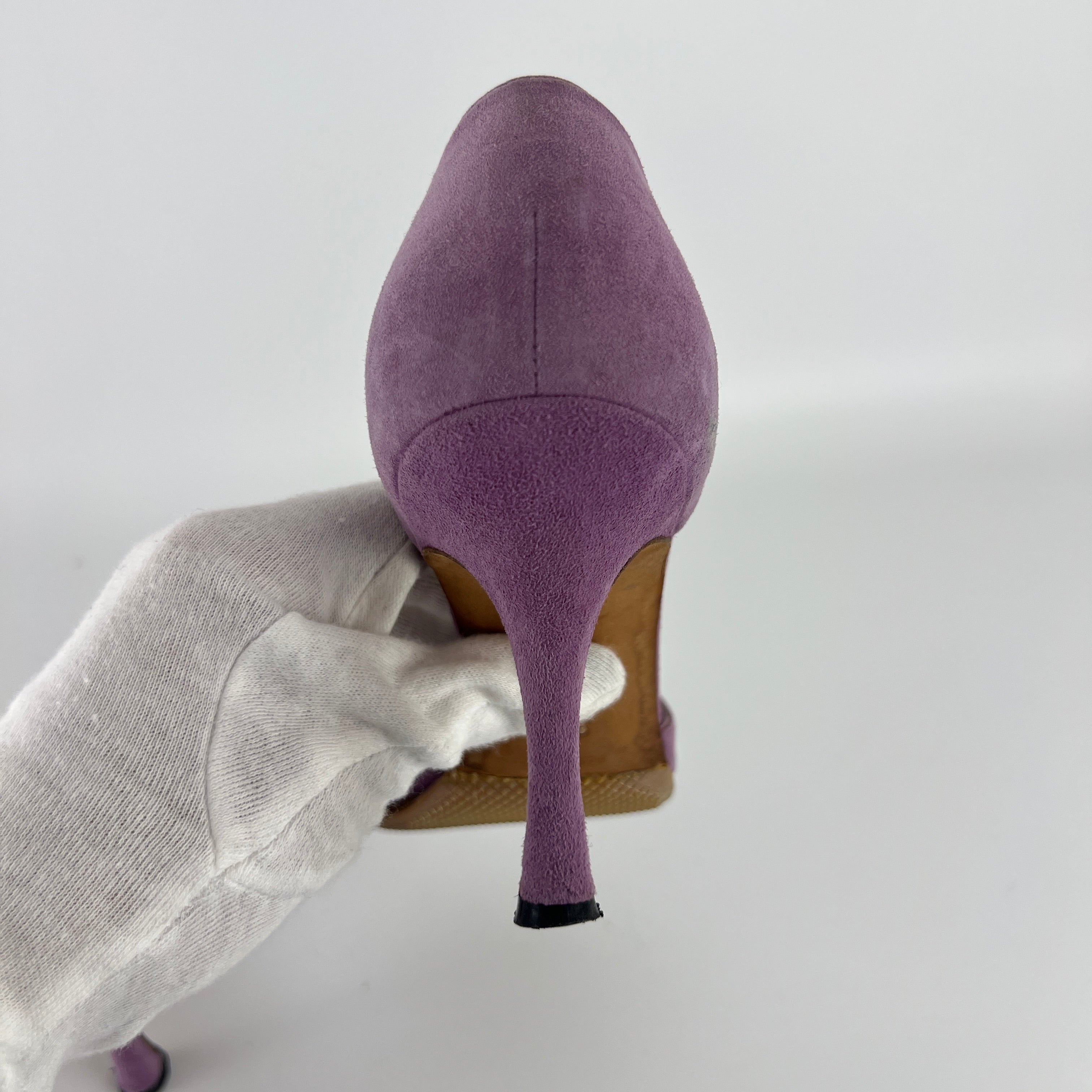 Manolo Blahnik | Purple Suede Leather D'Orsay Peep Toe Heels (35.5)