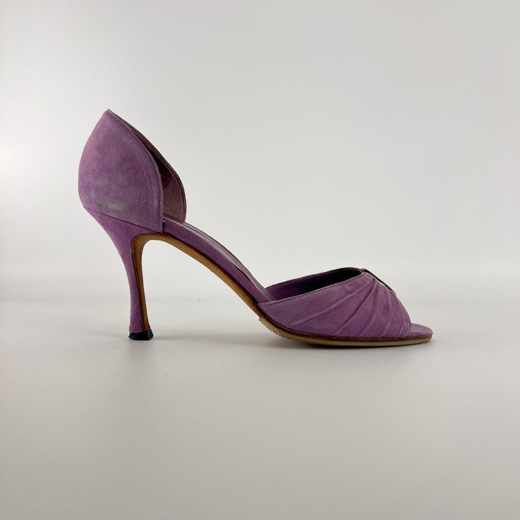 Manolo Blahnik | Purple Suede Leather D'Orsay Peep Toe Heels (35.5)