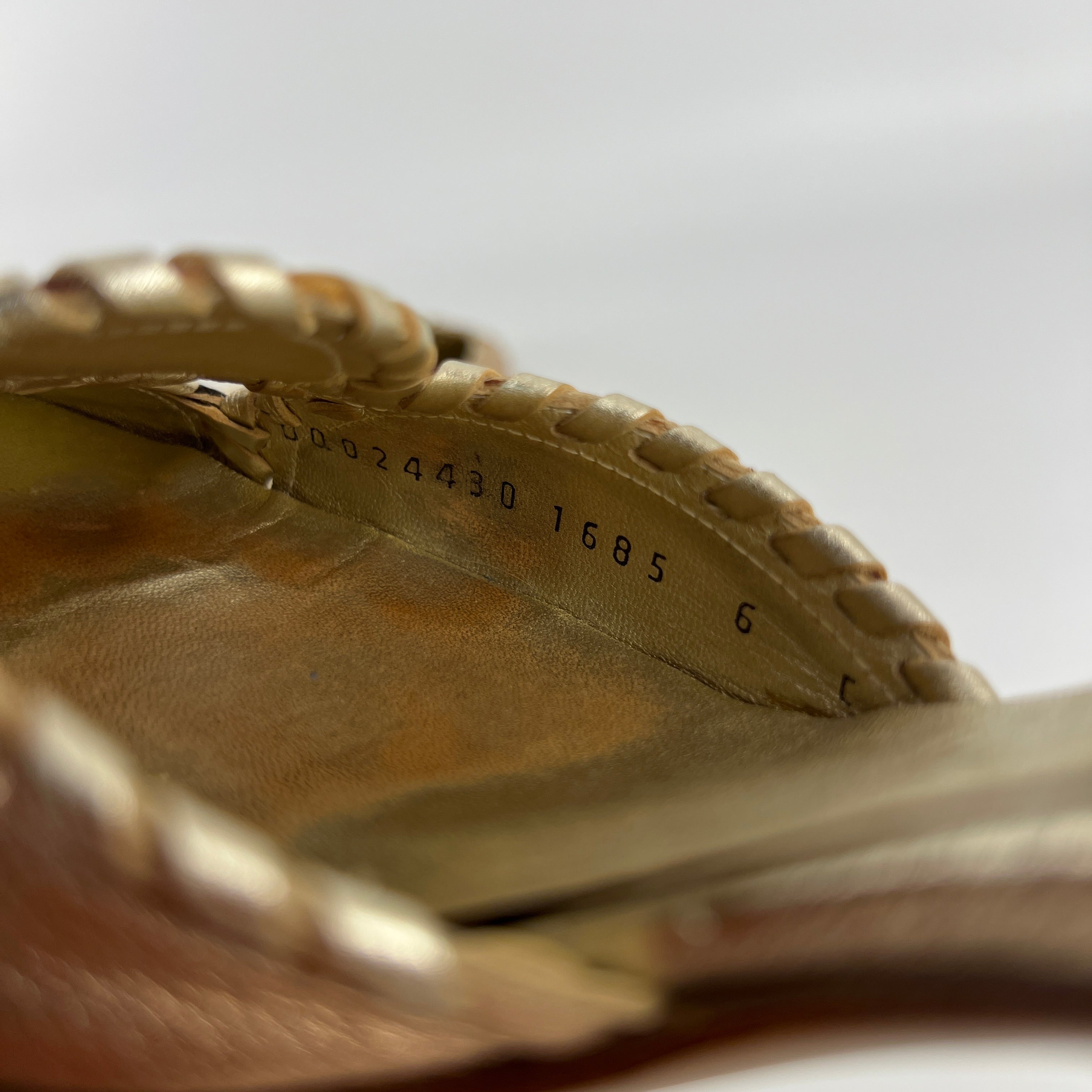 Ferragamo | Metallic Gold Leather Circle Top Stitch Slingback Heels (6C, UE 36)