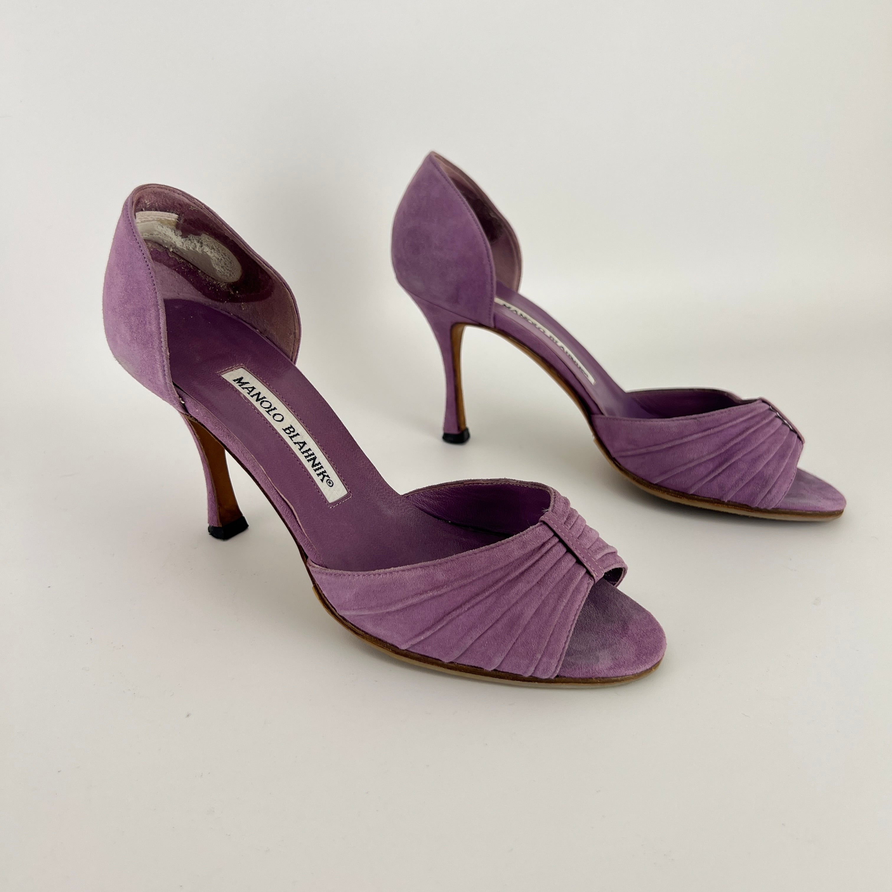 Manolo Blahnik | Purple Suede Leather D'Orsay Peep Toe Heels (35.5)