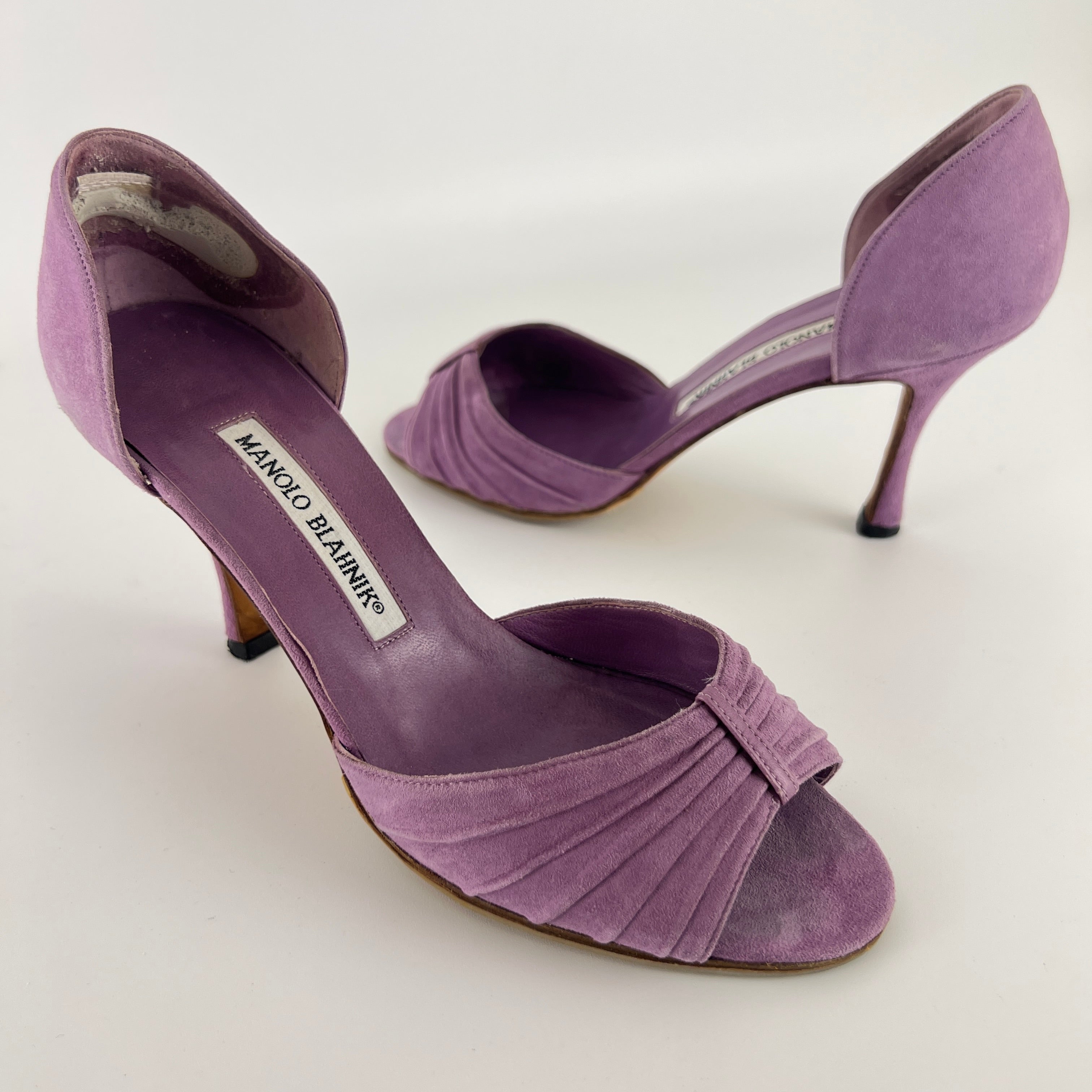 Manolo Blahnik | Purple Suede Leather D'Orsay Peep Toe Heels (35.5)