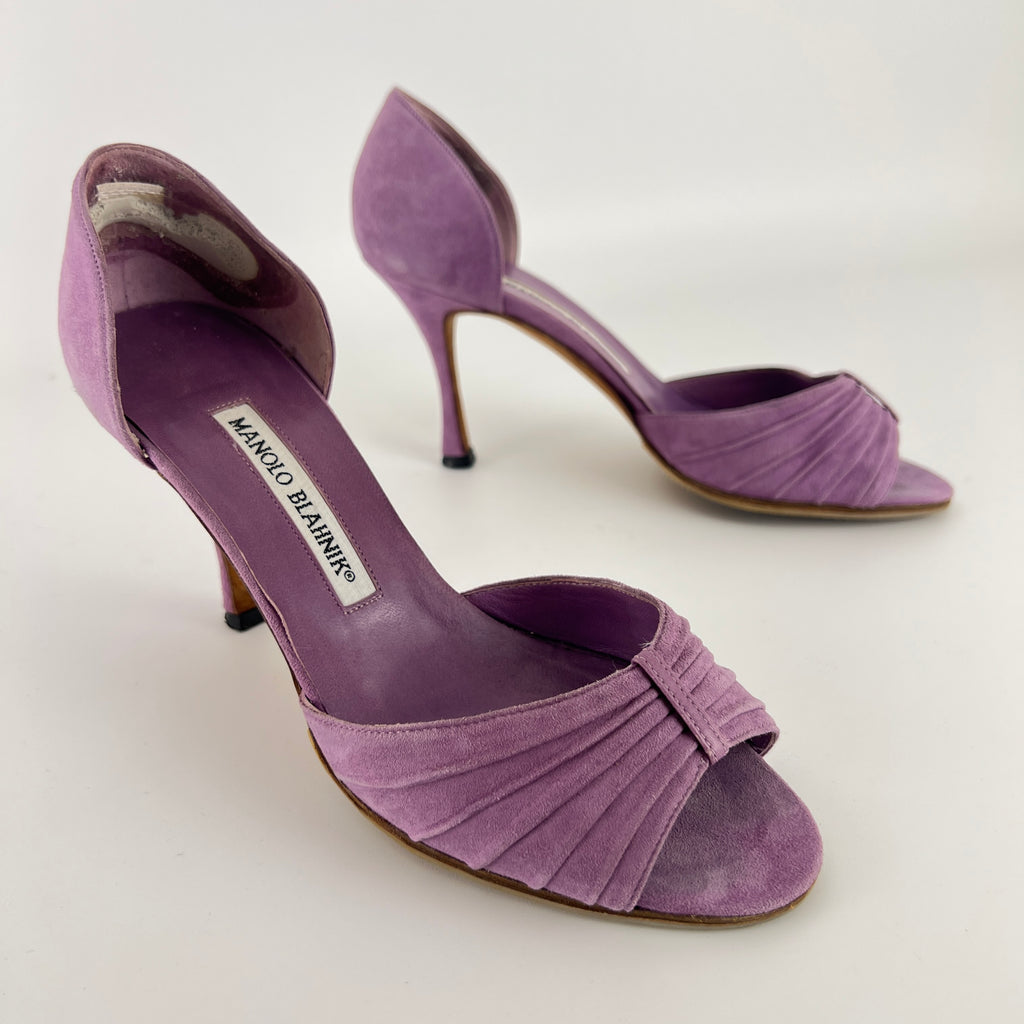Manolo Blahnik | Purple Suede Leather D'Orsay Peep Toe Heels (35.5)