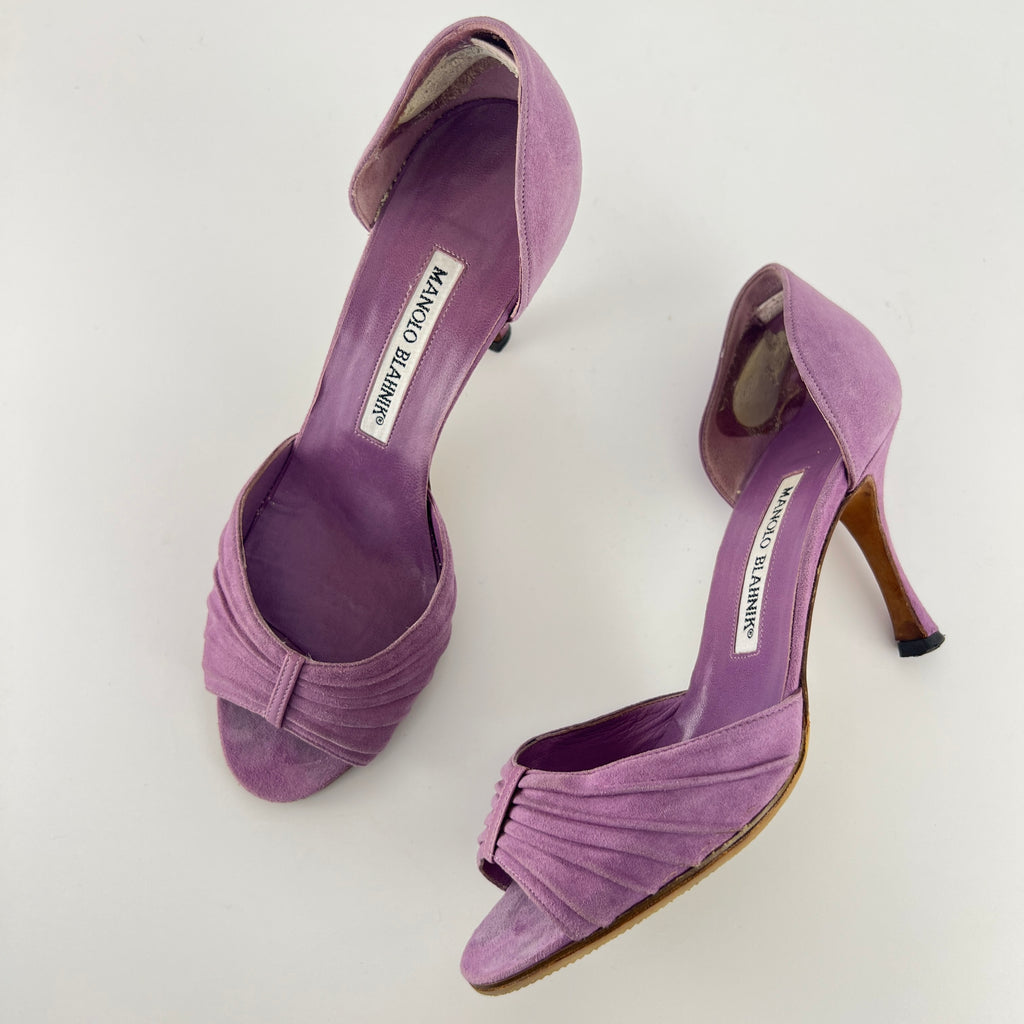 Manolo Blahnik | Purple Suede Leather D'Orsay Peep Toe Heels (35.5)