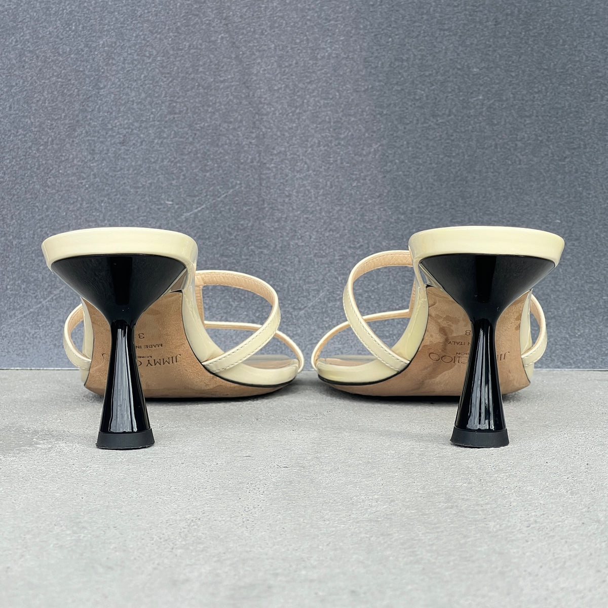 Jimmy Choo | Ria 65 White Patent Leather Strappy Slide Mules (38)