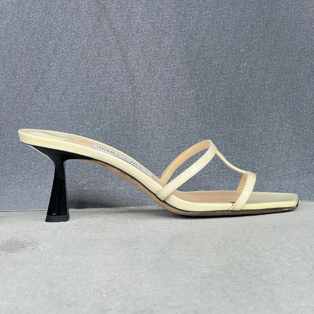 Jimmy Choo | Ria 65 White Patent Leather Strappy Slide Mules (38)
