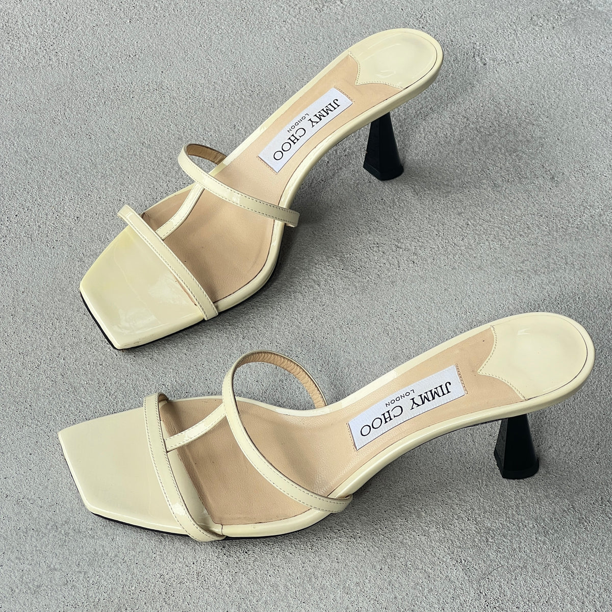 Jimmy Choo | Ria 65 White Patent Leather Strappy Slide Mules (38)
