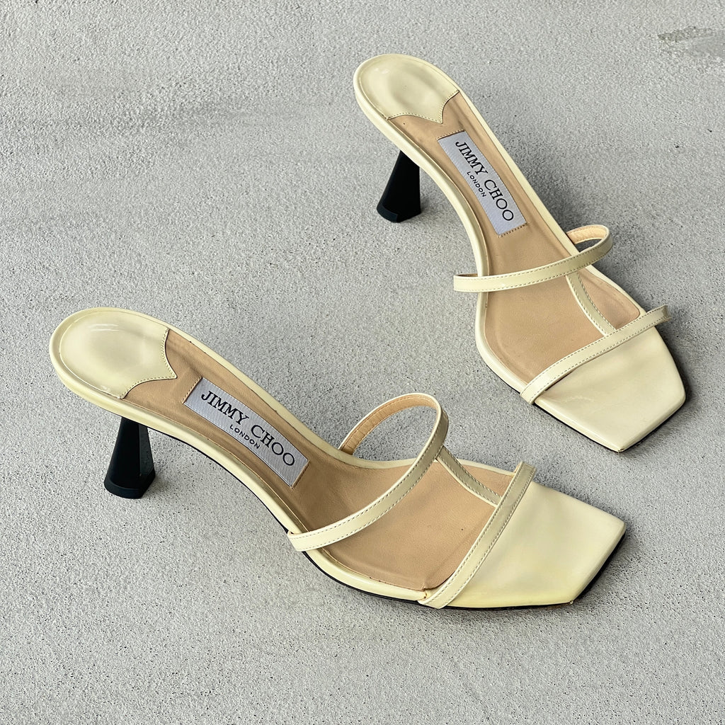 Jimmy Choo | Ria 65 White Patent Leather Strappy Slide Mules (38)