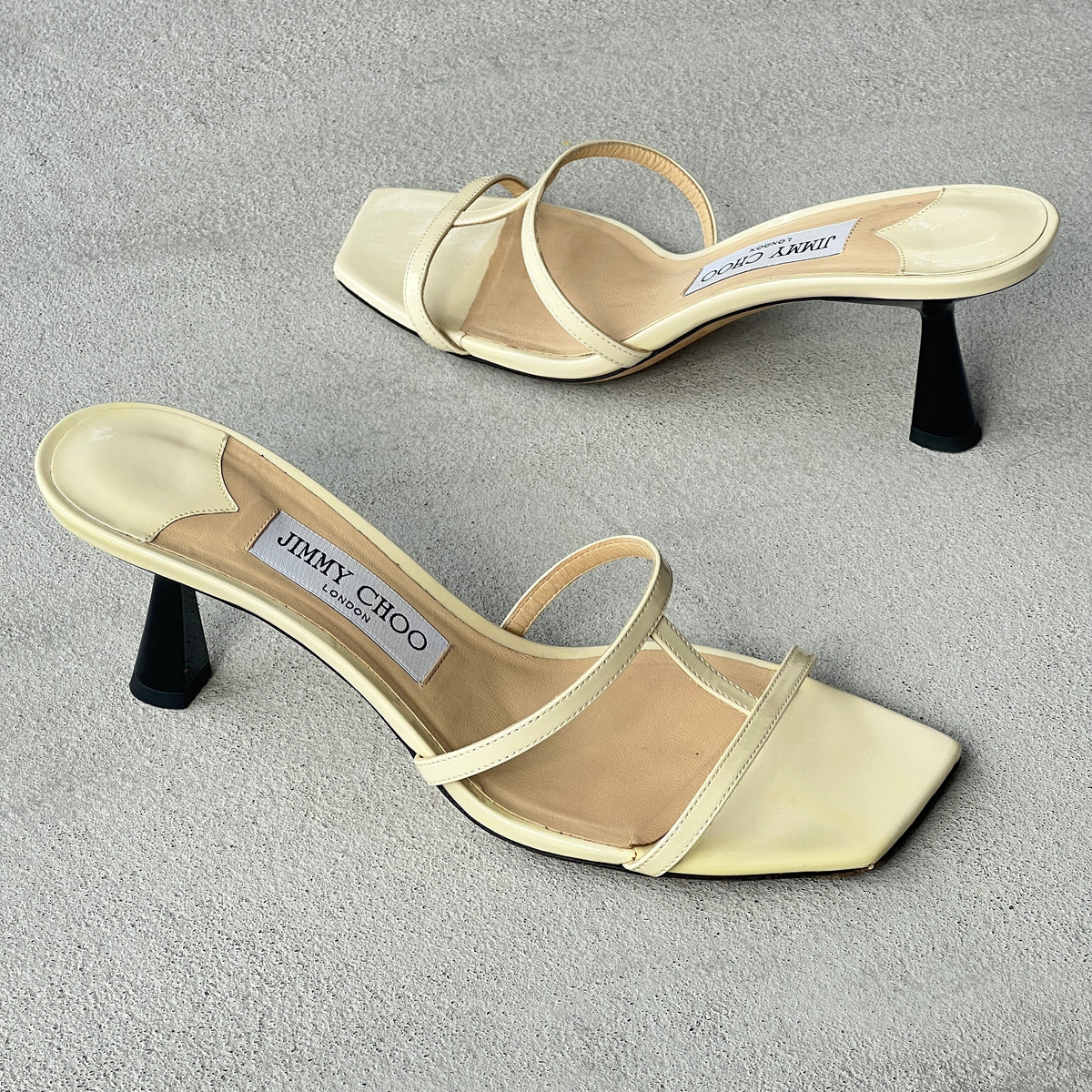 Jimmy Choo | Ria 65 White Patent Leather Strappy Slide Mules (38)