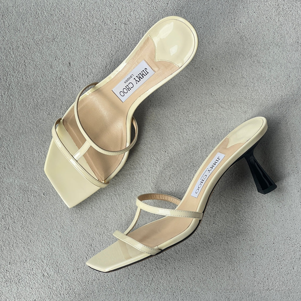 Jimmy Choo | Ria 65 White Patent Leather Strappy Slide Mules (38)