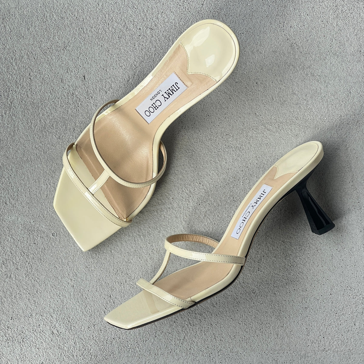 Jimmy Choo | Ria 65 White Patent Leather Strappy Slide Mules (38)