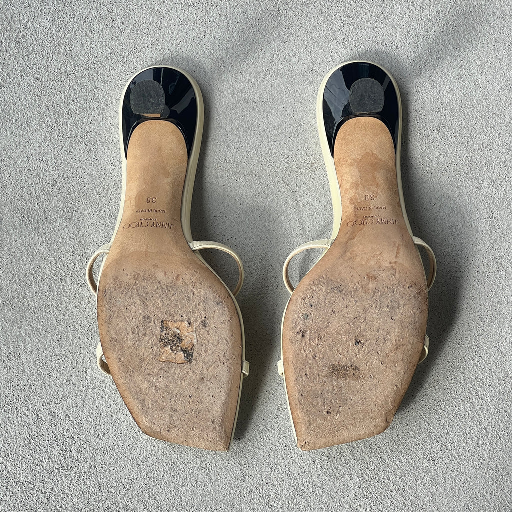 Jimmy Choo | Ria 65 White Patent Leather Strappy Slide Mules (38)