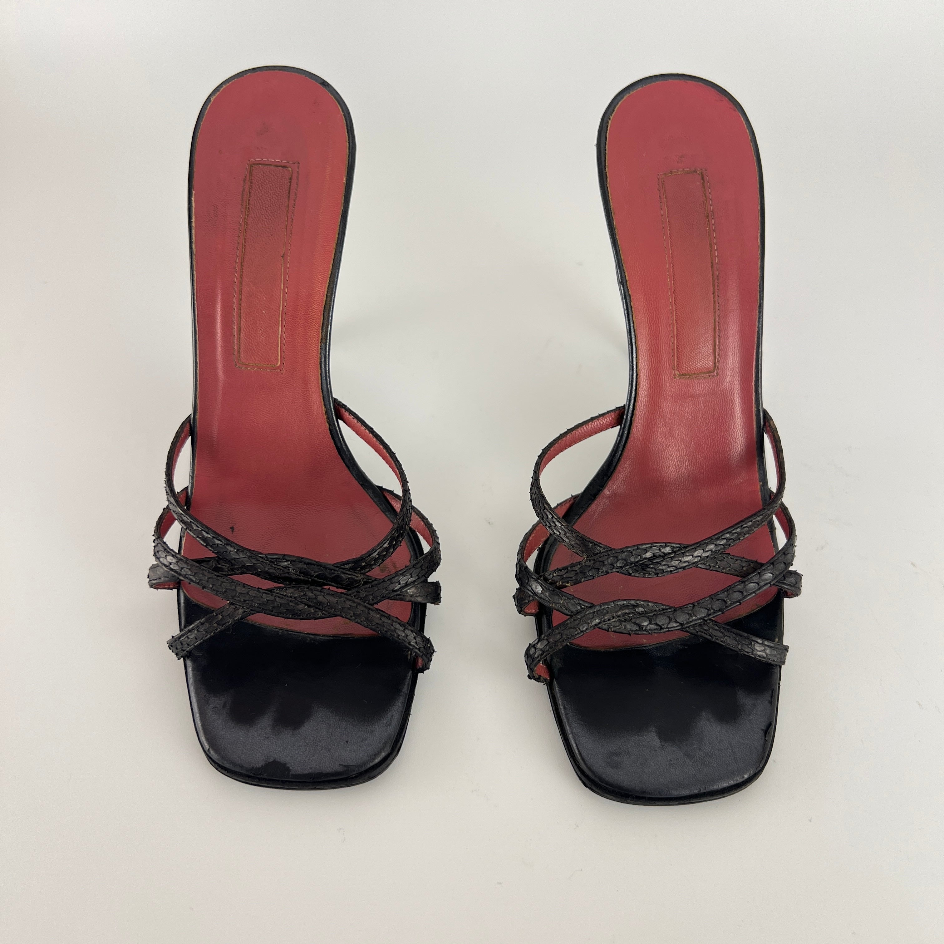 Sergio Rossi | Black Python Leather Strappy Sandal Slide Mules (38)