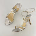 Jimmy Choo | Metallic Silver Ankle Lace Up Strappy Heels (38.5)