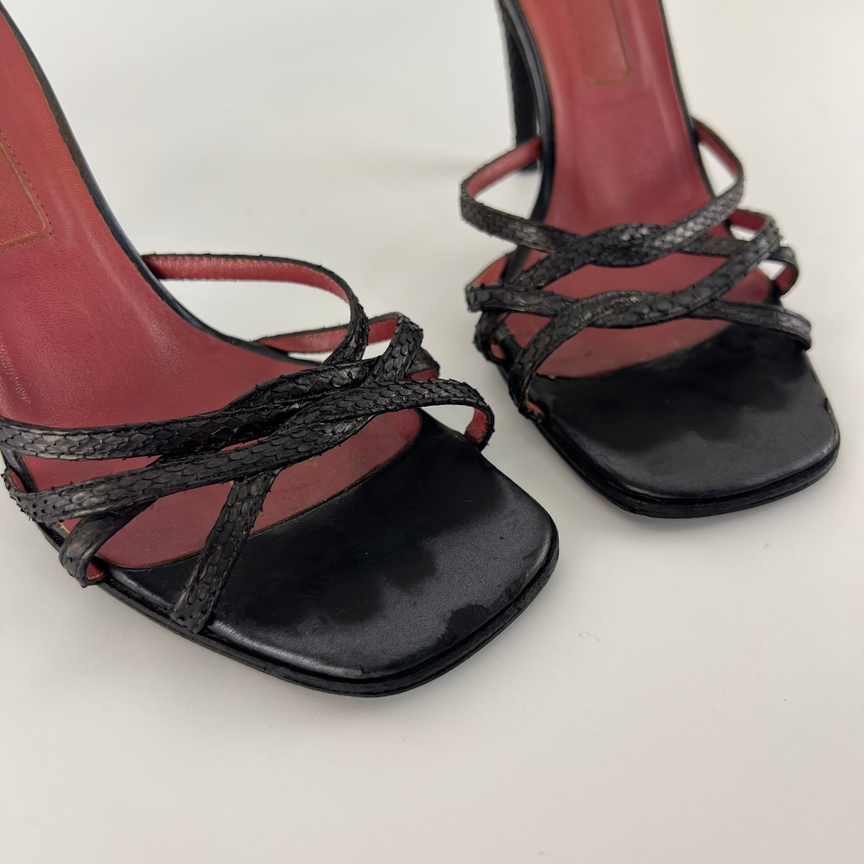 Sergio Rossi | Black Python Leather Strappy Sandal Slide Mules (38)