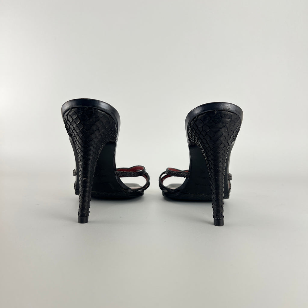 Sergio Rossi | Black Python Leather Strappy Sandal Slide Mules (38)