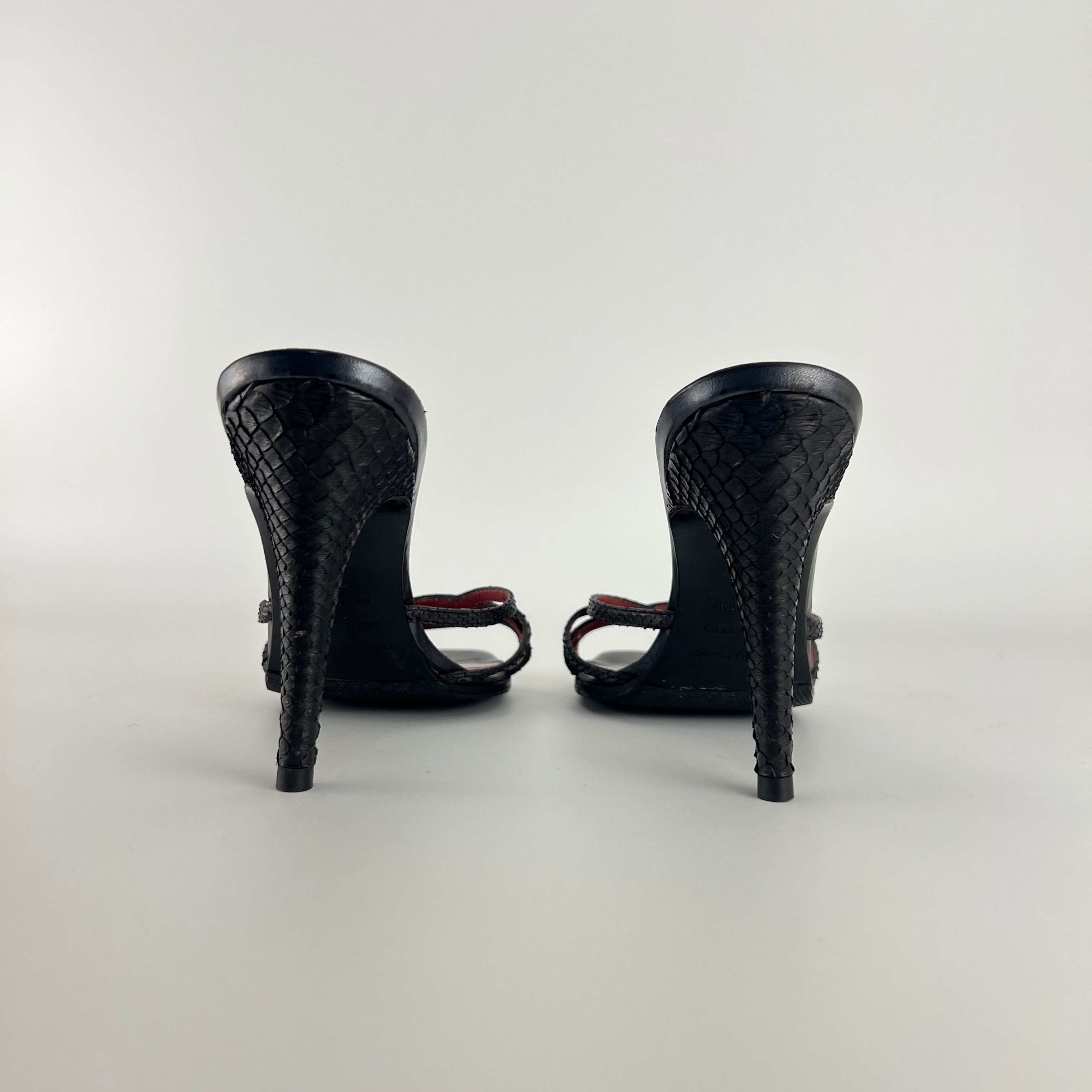 Sergio Rossi | Black Python Leather Strappy Sandal Slide Mules (38)