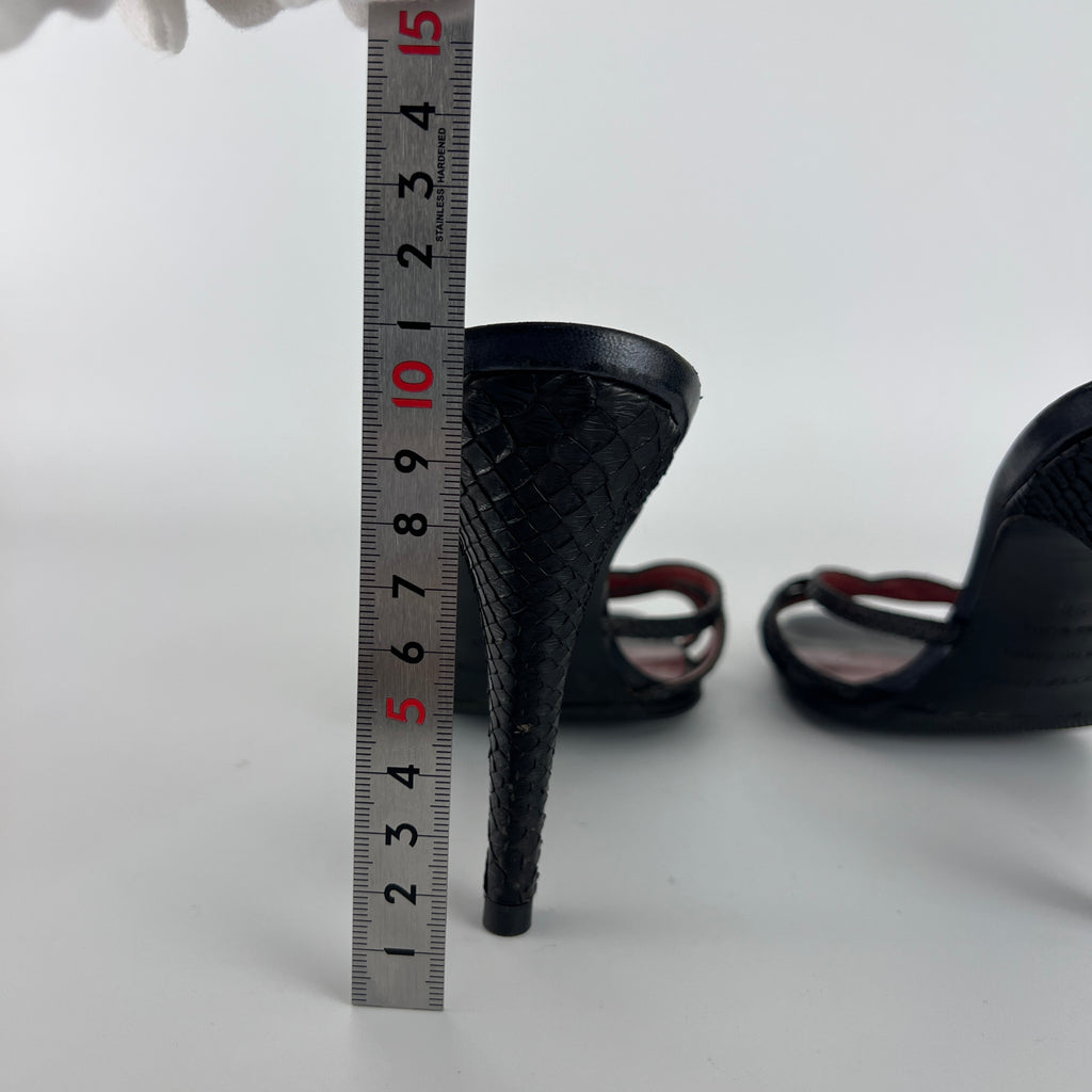 Sergio Rossi | Black Python Leather Strappy Sandal Slide Mules (38)