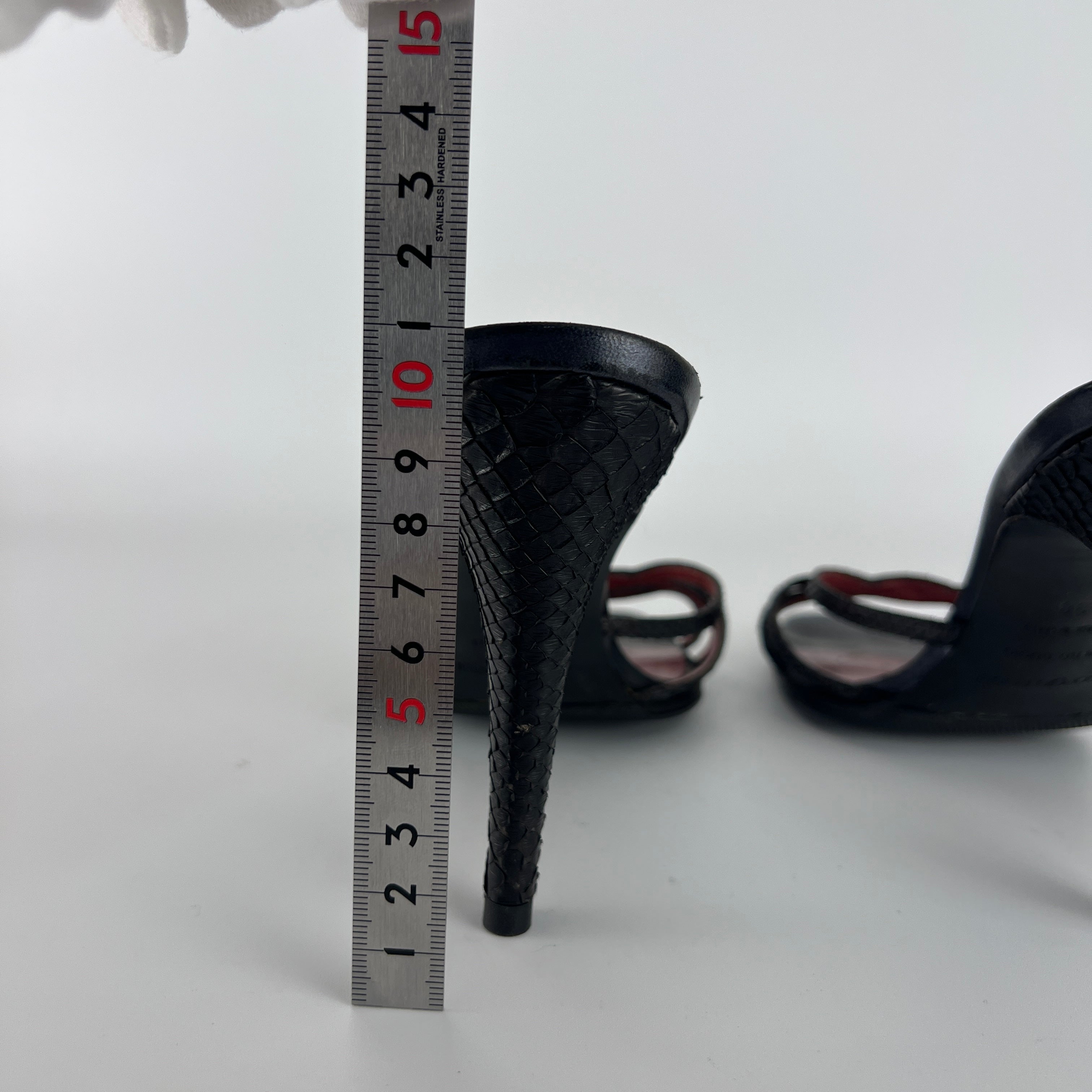 Sergio Rossi | Black Python Leather Strappy Sandal Slide Mules (38)
