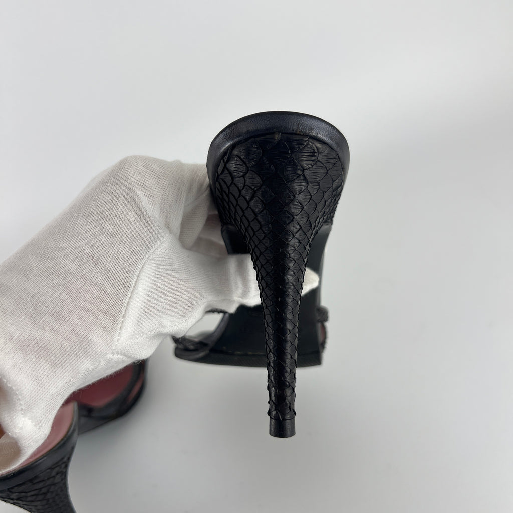 Sergio Rossi | Black Python Leather Strappy Sandal Slide Mules (38)