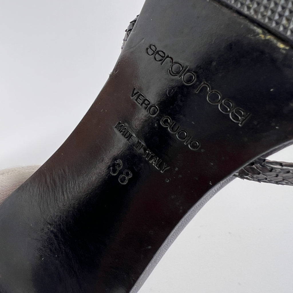 Sergio Rossi | Black Python Leather Strappy Sandal Slide Mules (38)