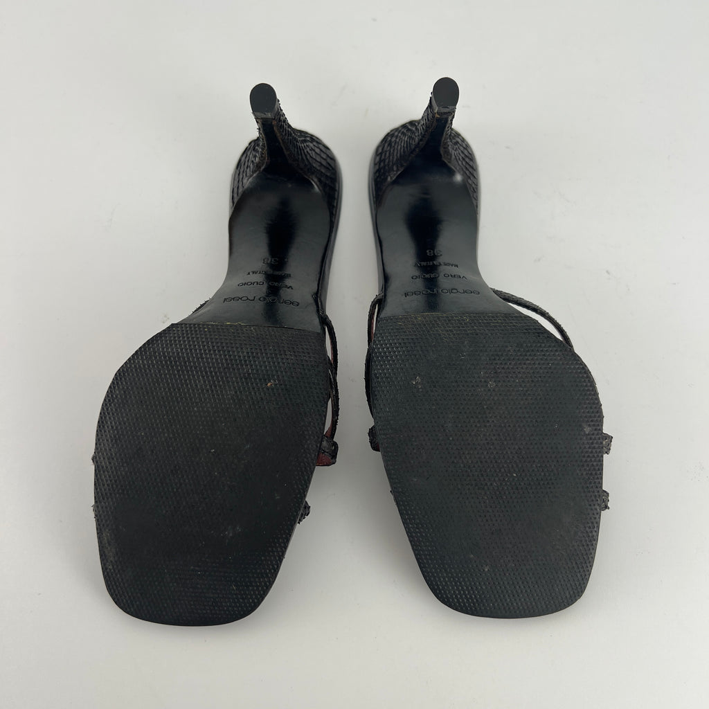Sergio Rossi | Black Python Leather Strappy Sandal Slide Mules (38)