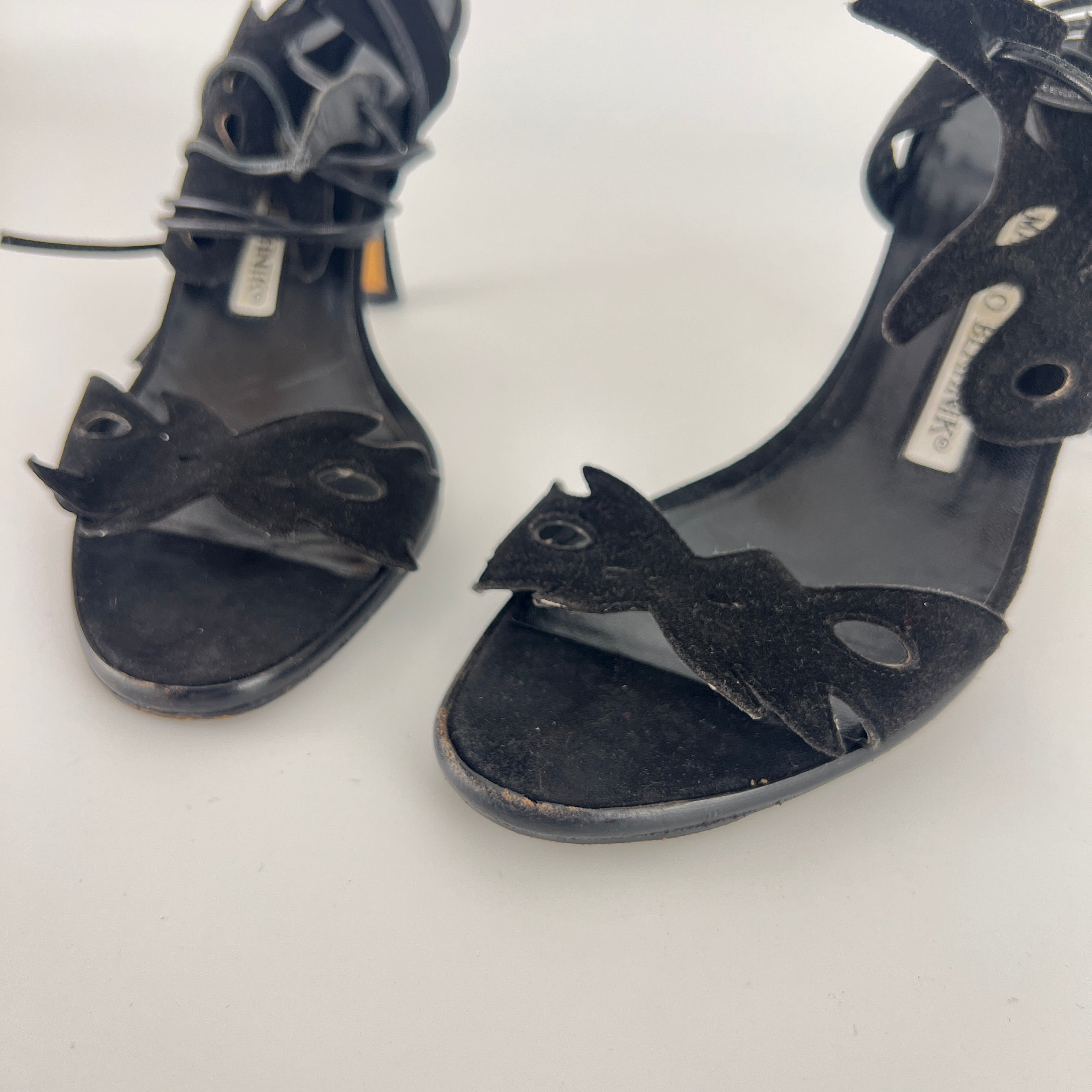 Manolo Blahnik | Black Suede Leather Cut-Out Ankle Lace Up Heels (35)