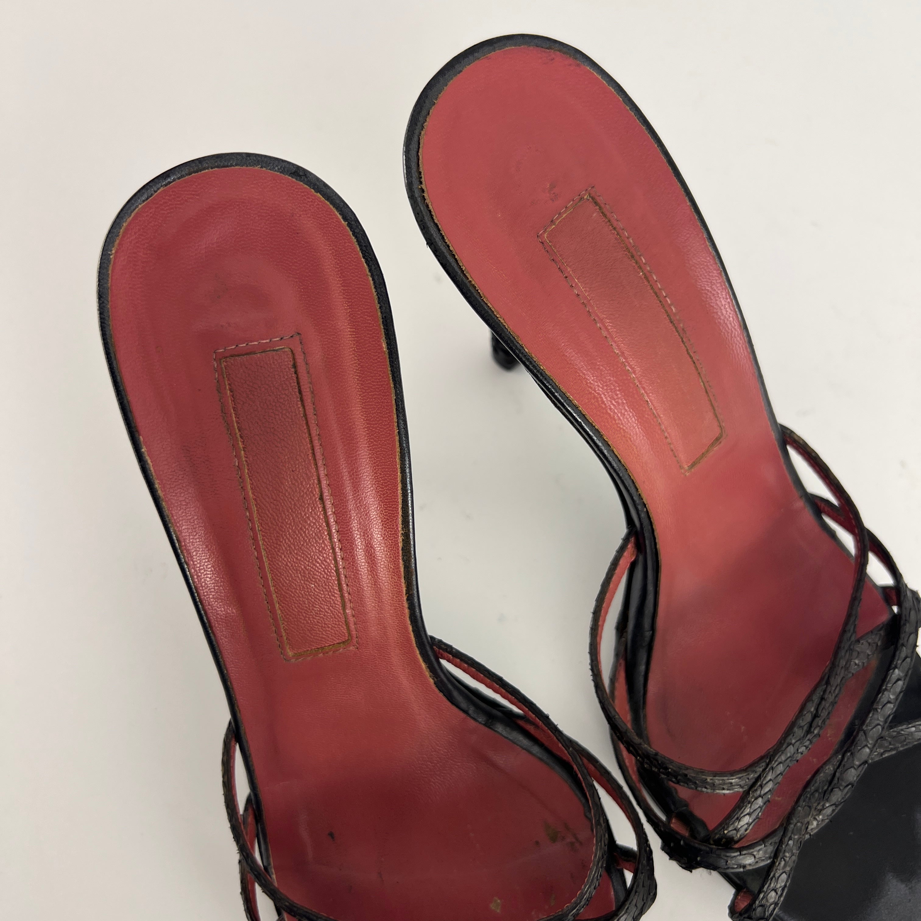 Sergio Rossi | Black Python Leather Strappy Sandal Slide Mules (38)