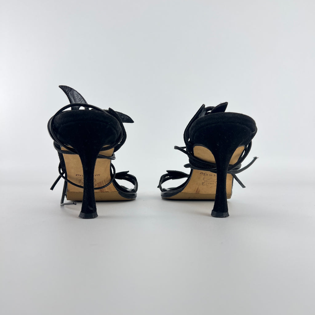 Manolo Blahnik | Black Suede Leather Cut-Out Ankle Lace Up Heels (35)