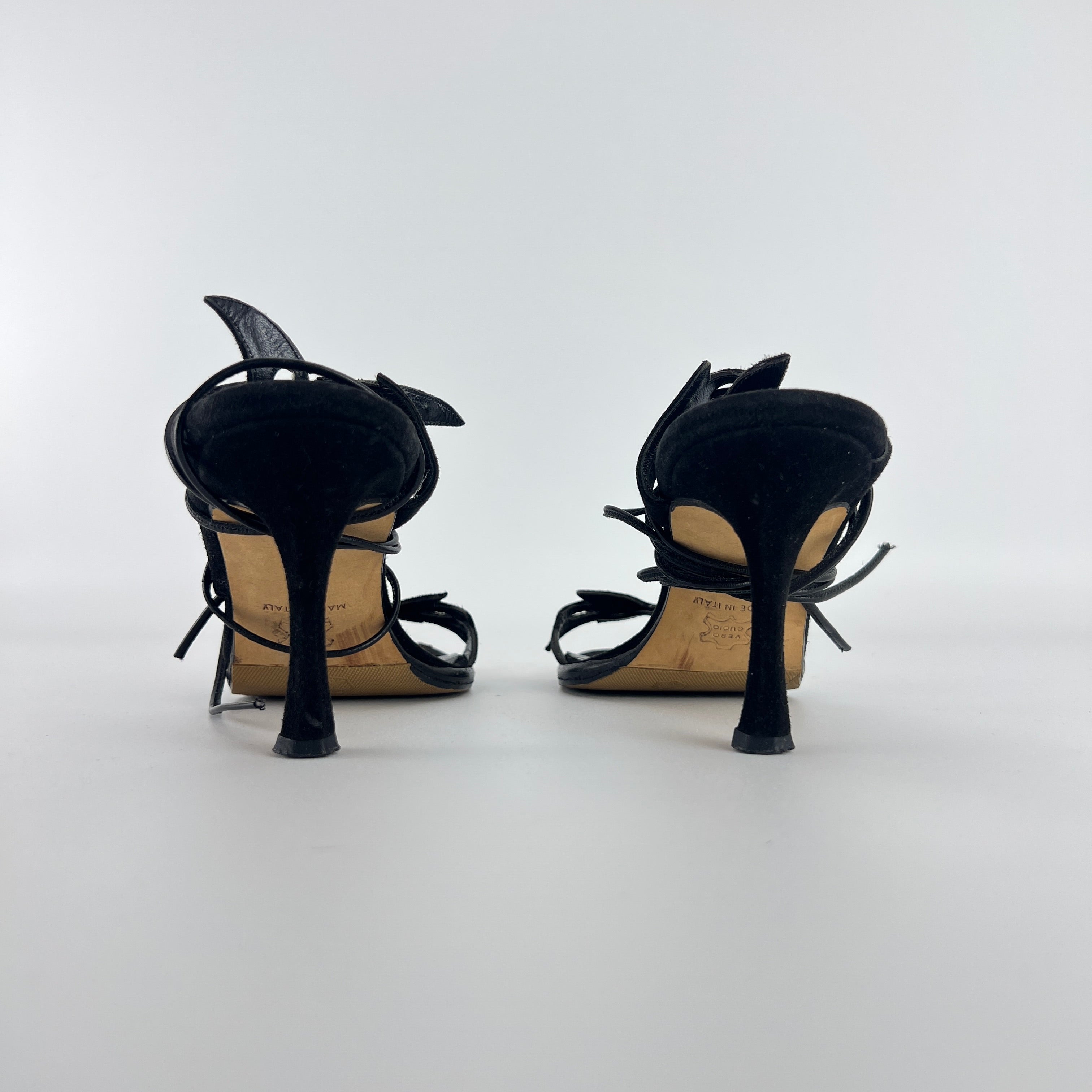 Manolo Blahnik | Black Suede Leather Cut-Out Ankle Lace Up Heels (35)